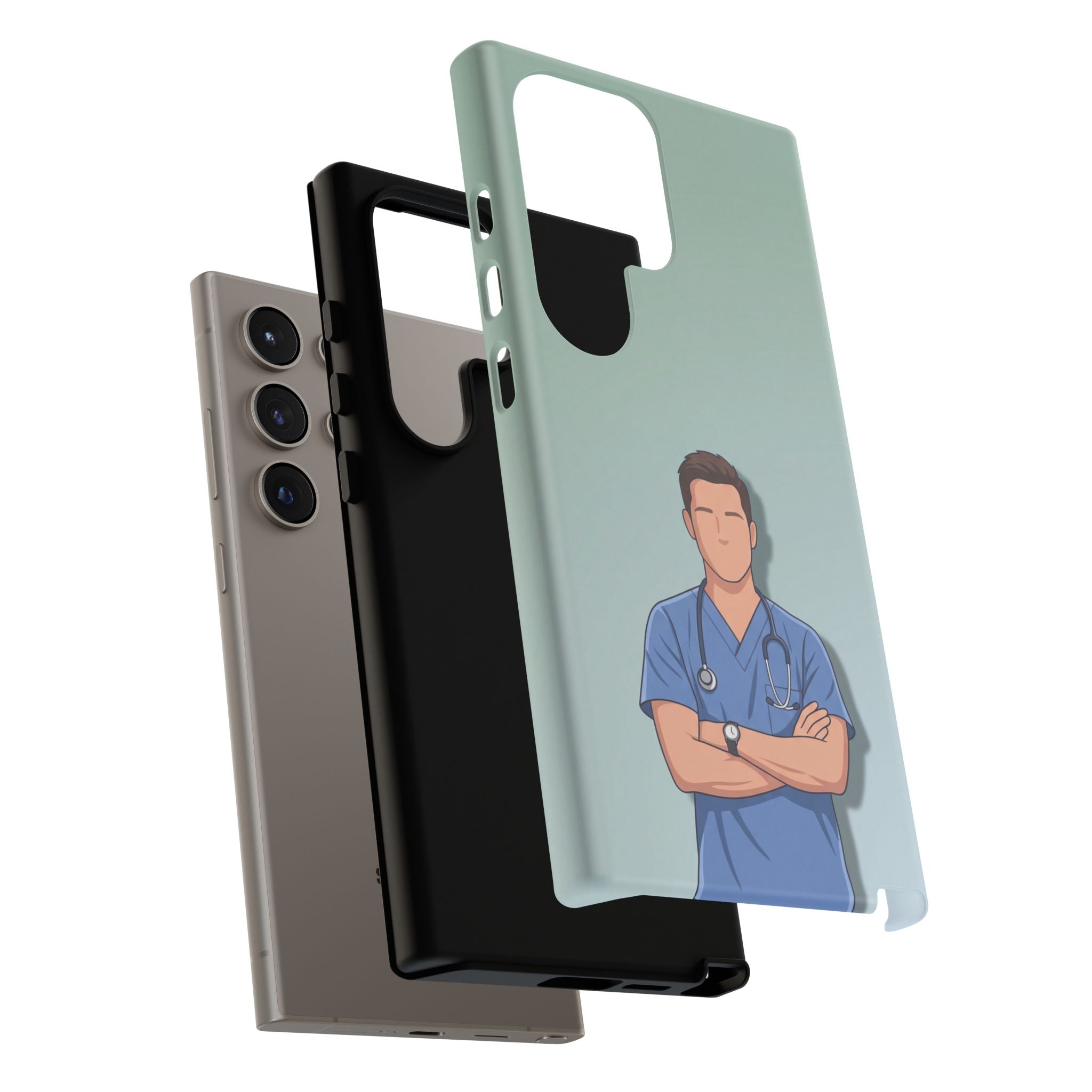 Male Nurse Phone Case | Confident Nurse in Blue Scrubs Illustration | iPhone & Samsung