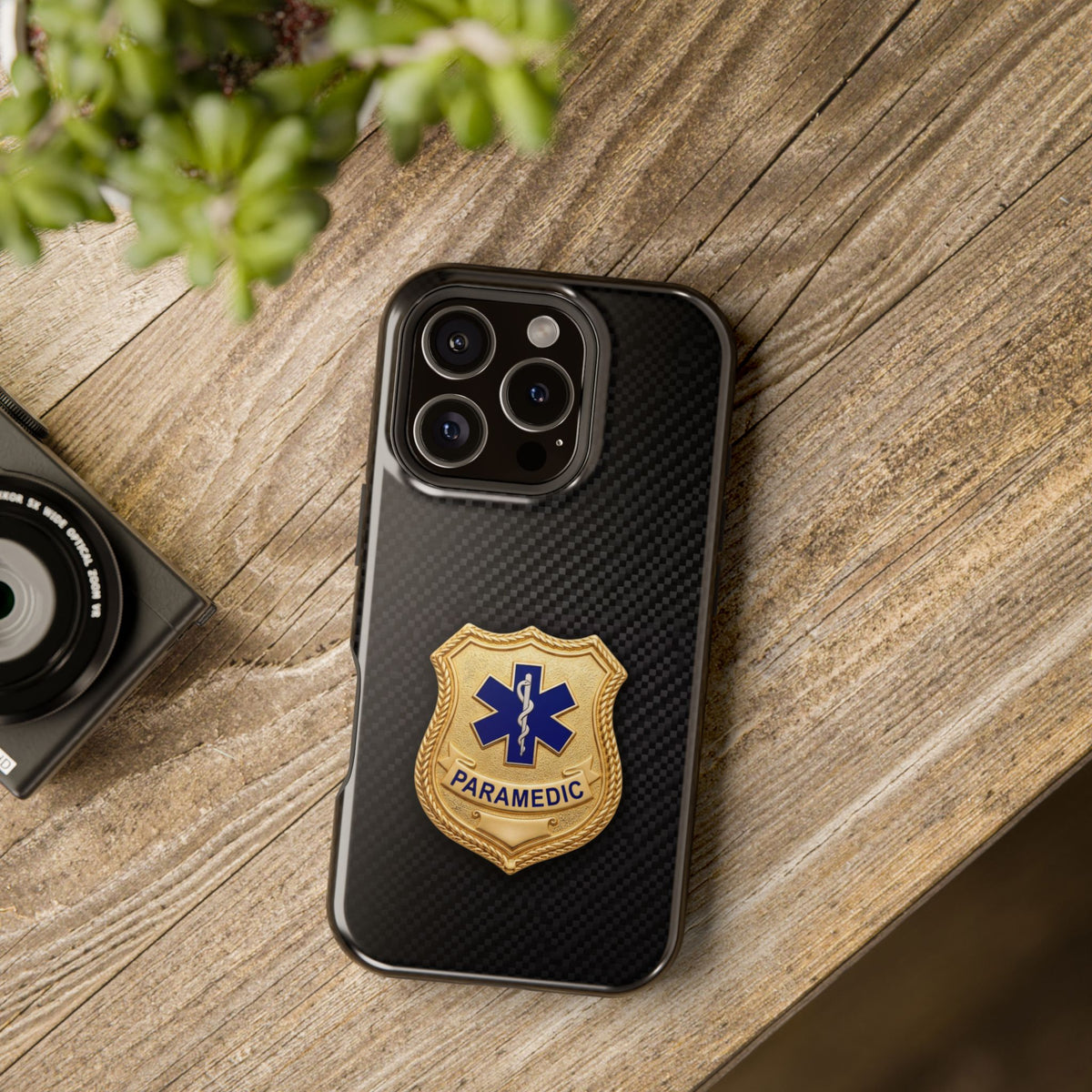 Gold Paramedic Badge Black Phone Case — Magnetic Wireless Charging Cover