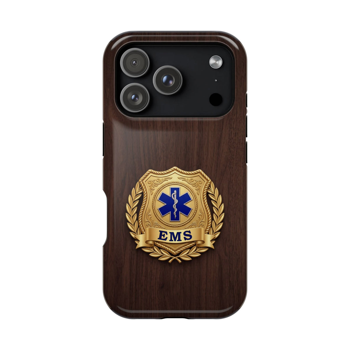 Gold EMS Laurel Badge Wood Phone Case — Magnetic Wireless Charging Cover