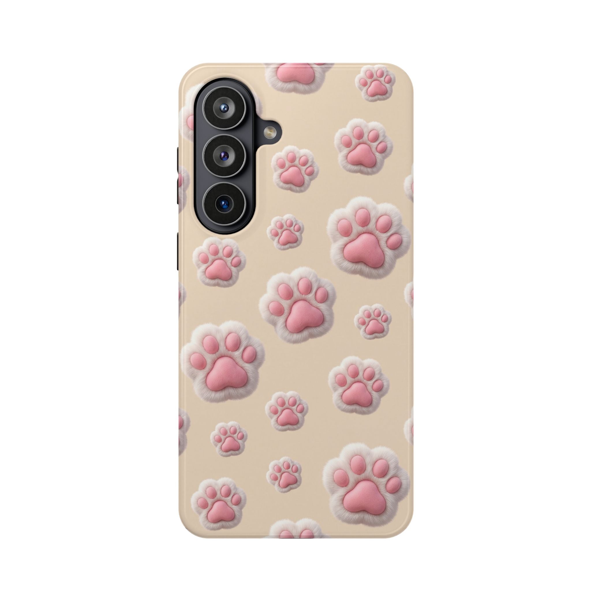 Pink Paw Print Phone Case — Impact-Resistant Wireless Charging Cover
