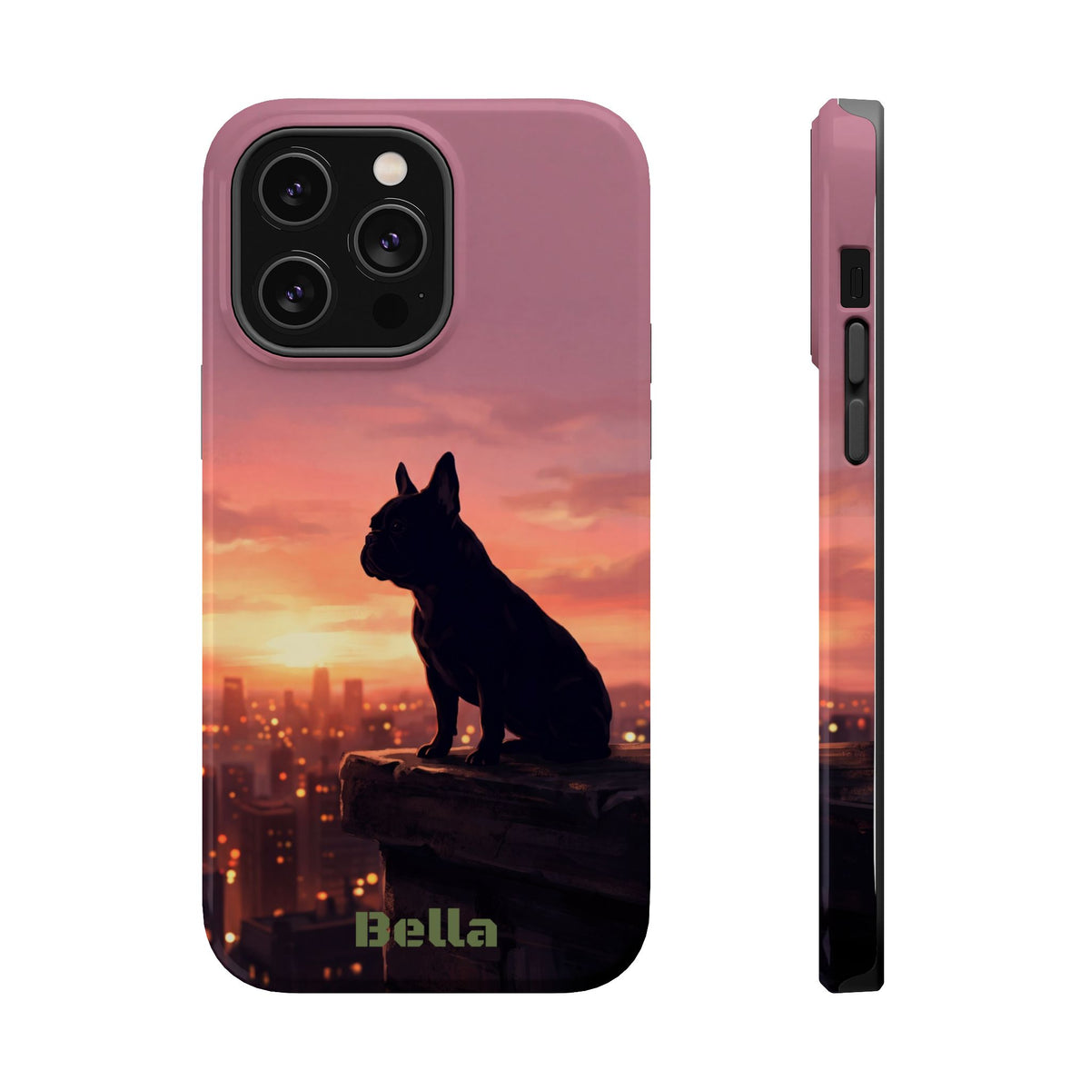 Personalized French Bulldog City Skyline Sunset Phone Case — Wireless Charging Cover