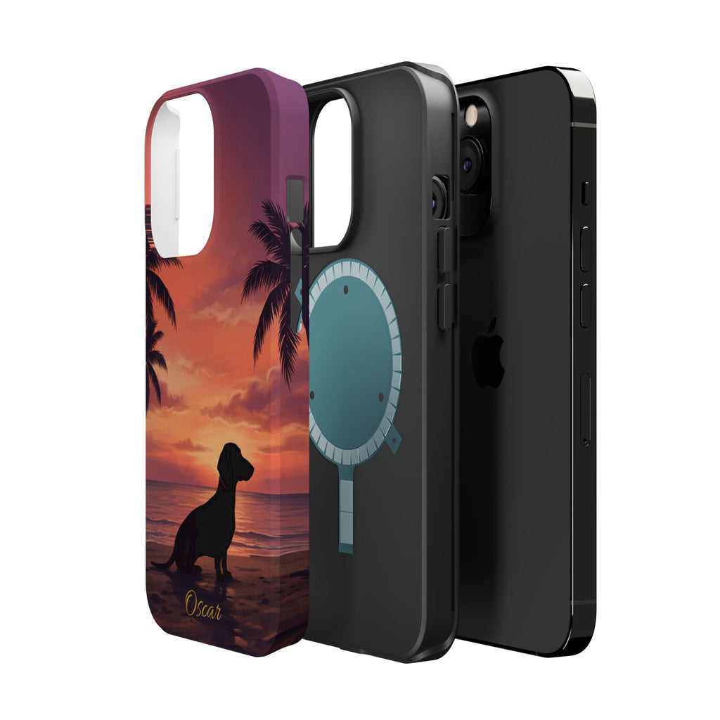 Personalized Dachshund Tropical Beach Sunset Phone Case — Wireless Charging Cover