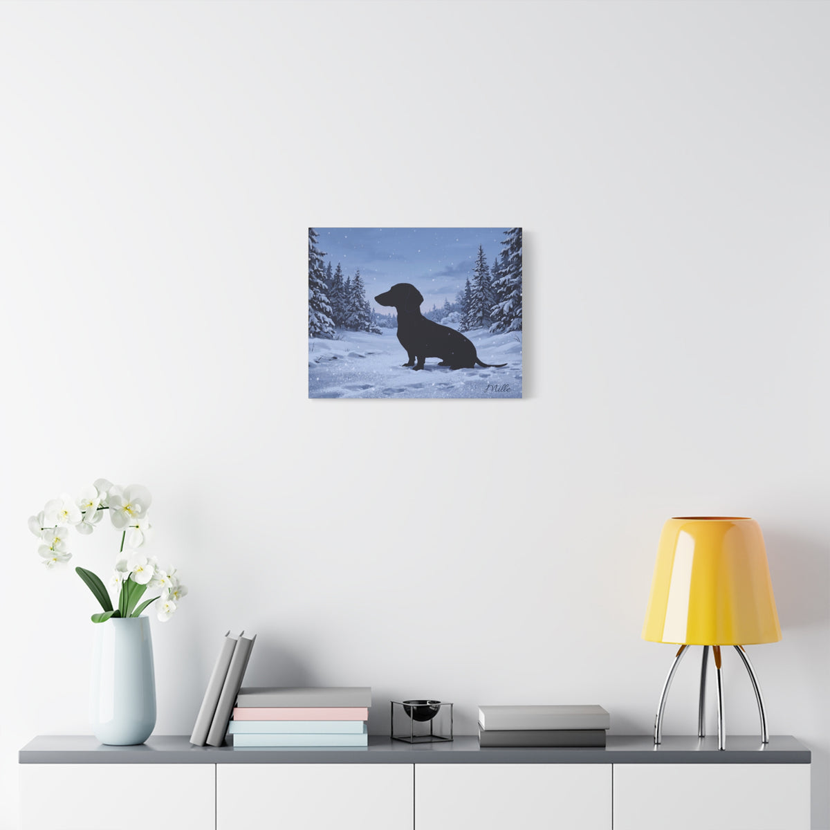 Personalized Dachshund Snow Scene Canvas — Stretched Matte Wall Art