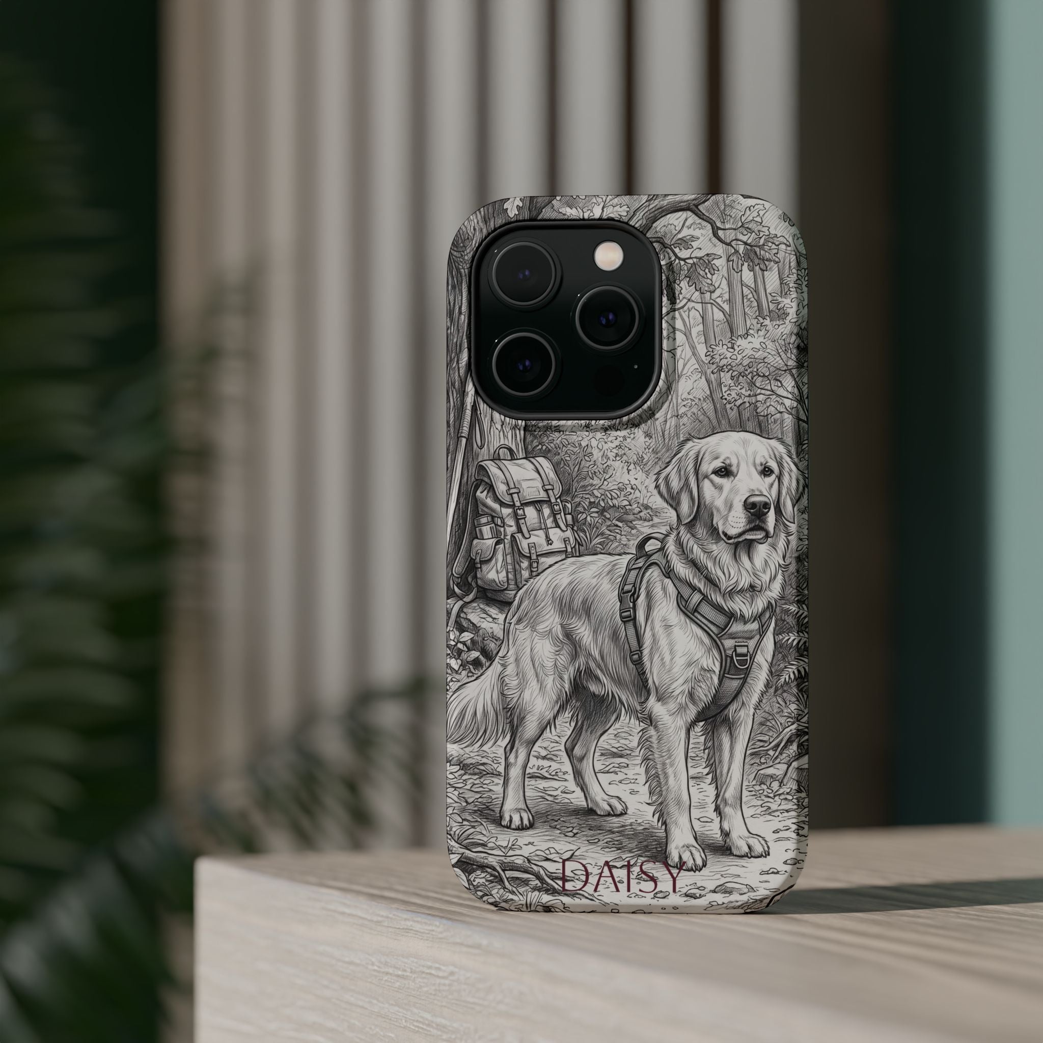 Personalized Golden Retriever Woodland Trail Phone Case — Wireless Charging Cover
