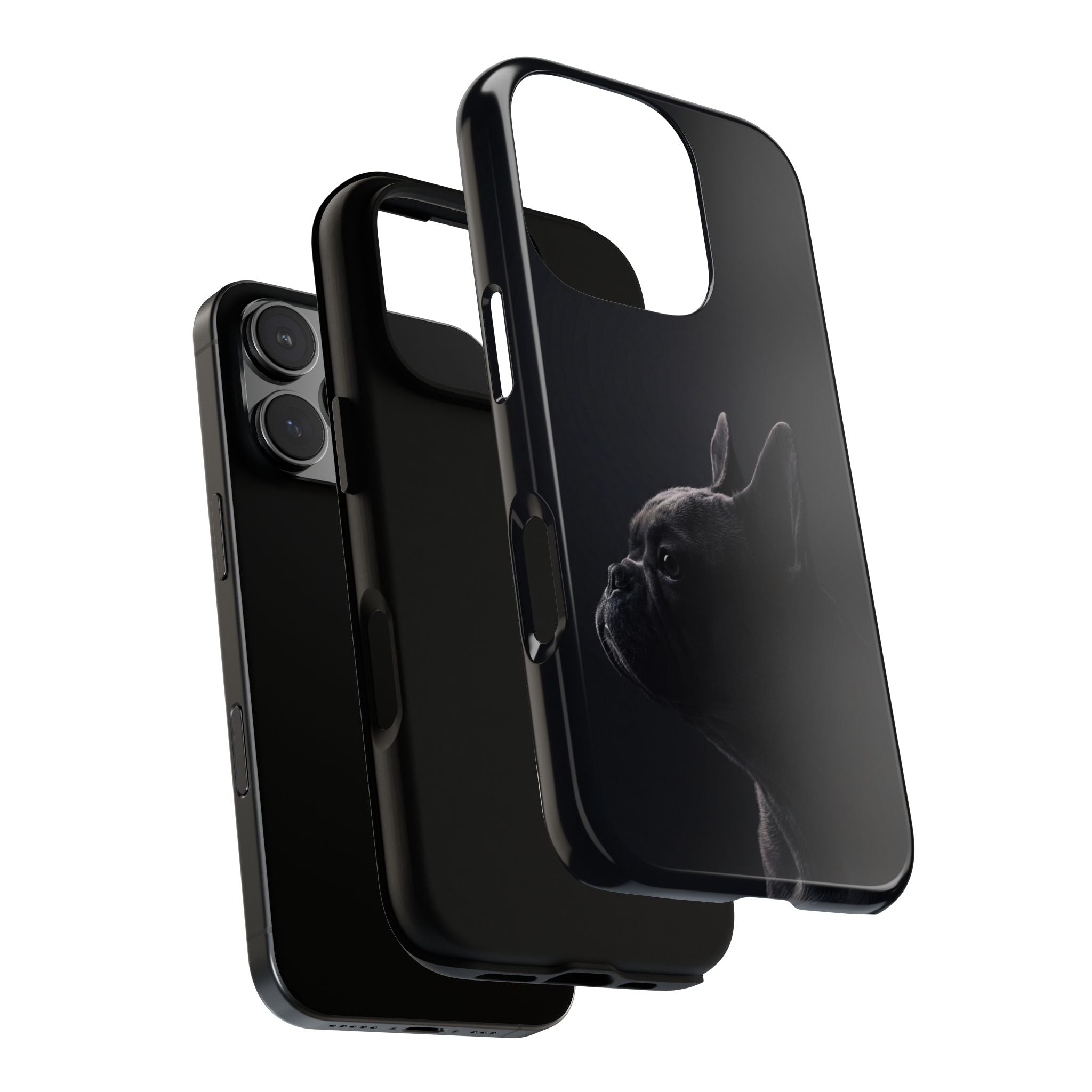 Silhouette French Bulldog Phone Case | Minimalist Black-on-Black Frenchie Profile | iPhone & Samsung