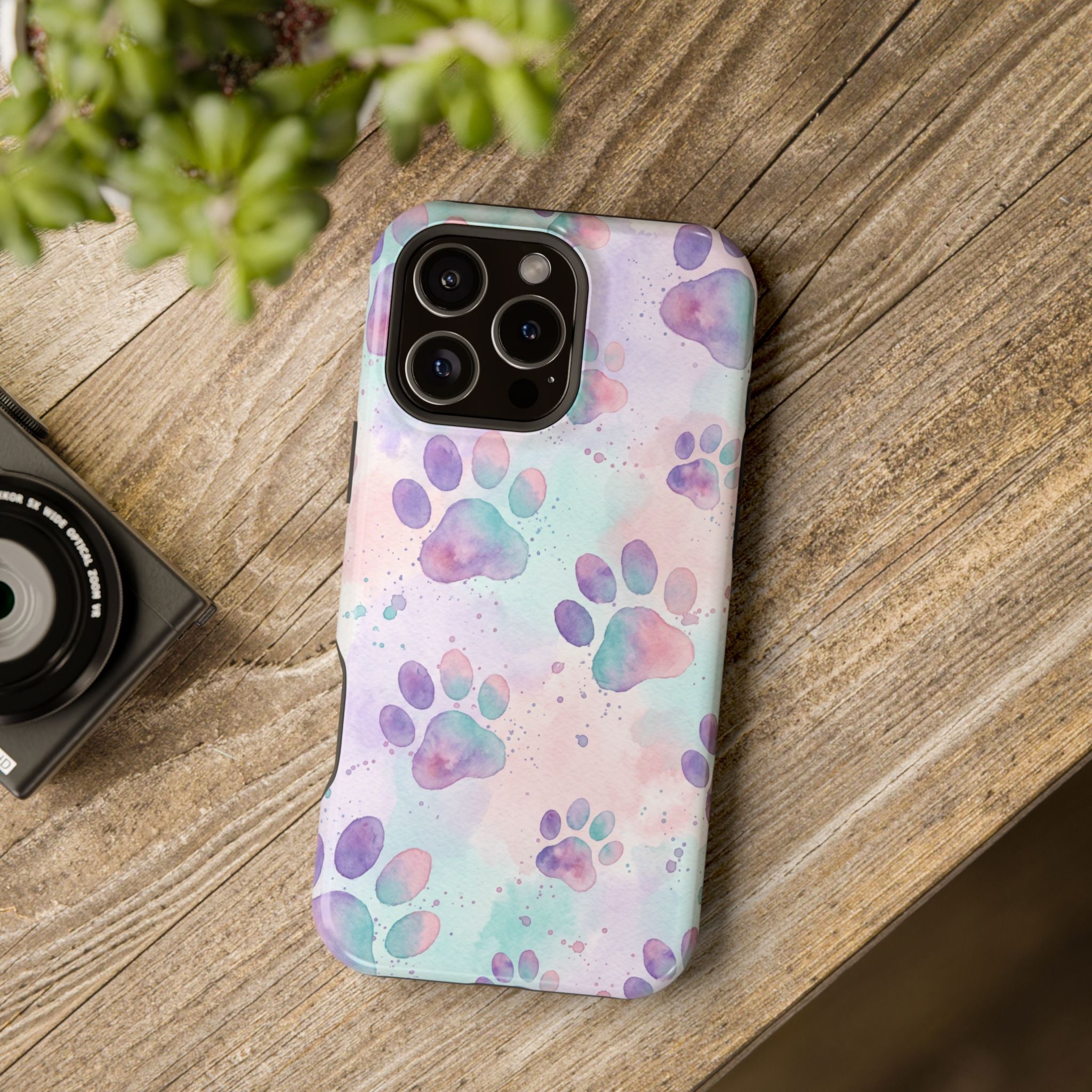 Watercolor Paw Print Phone Case — Impact-Resistant Wireless Charging Cover
