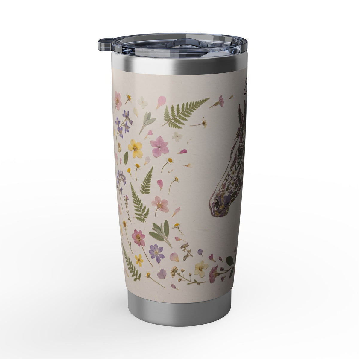 Horse Personalized Tumbler | Pressed Wildflower Art — 20 oz Stainless Travel Mug