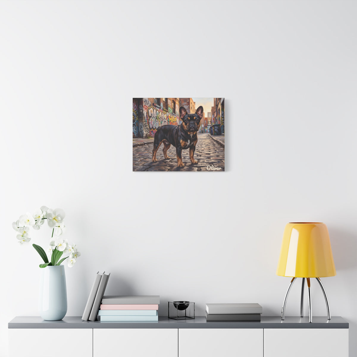 French Bulldog Personalized Canvas | Black and Tan Frenchie Graffiti Alley Wall Art