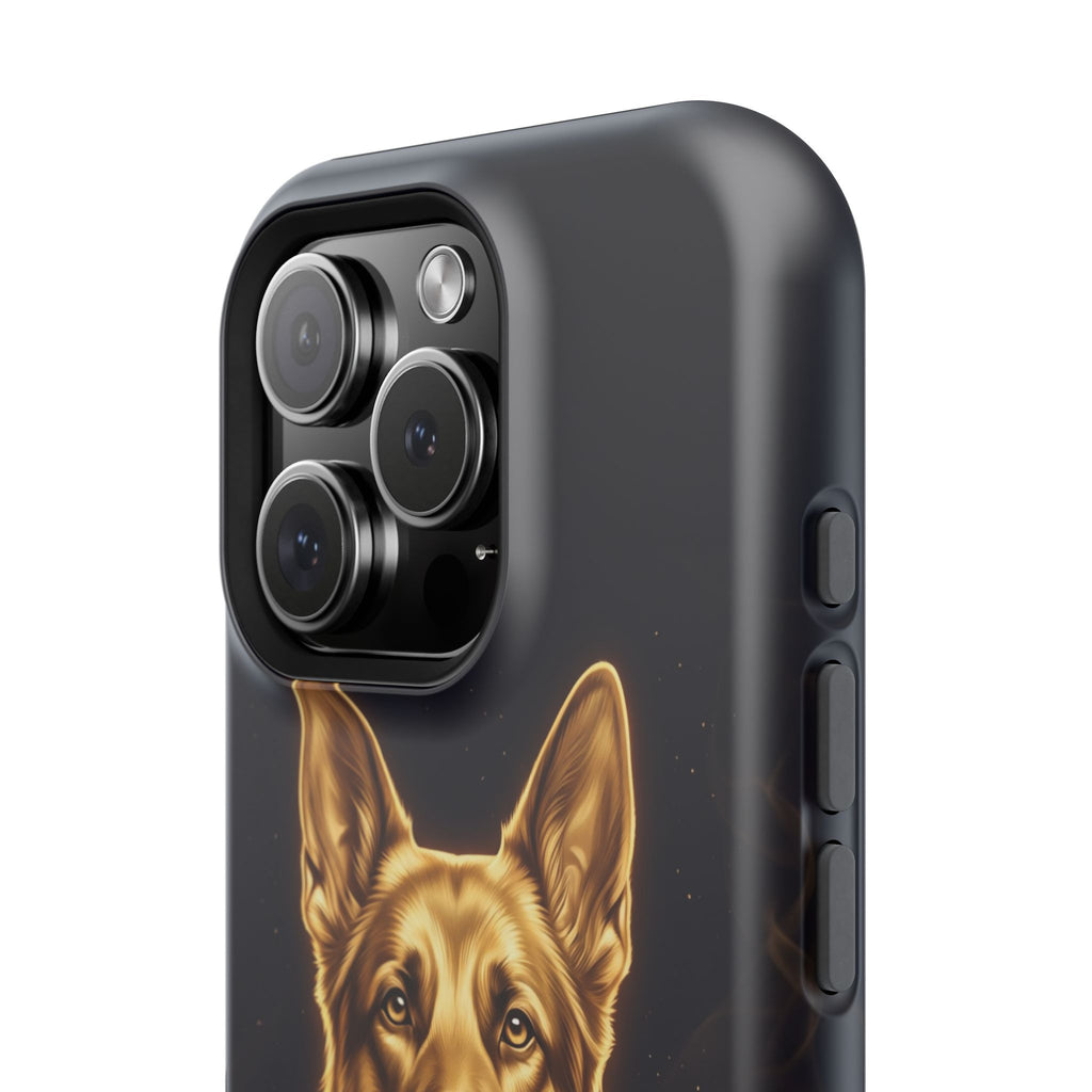 German Shepherd Phone Case | Personalized Gold Glow Art — Tough Magnetic Case with Wireless Charging