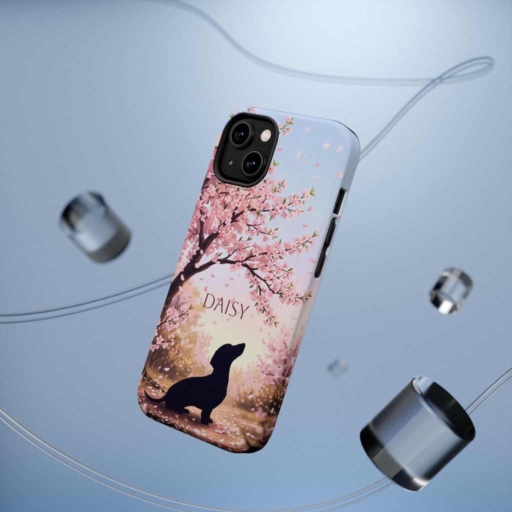 Personalized Dachshund Cherry Blossom Phone Case — Wireless Charging Cover