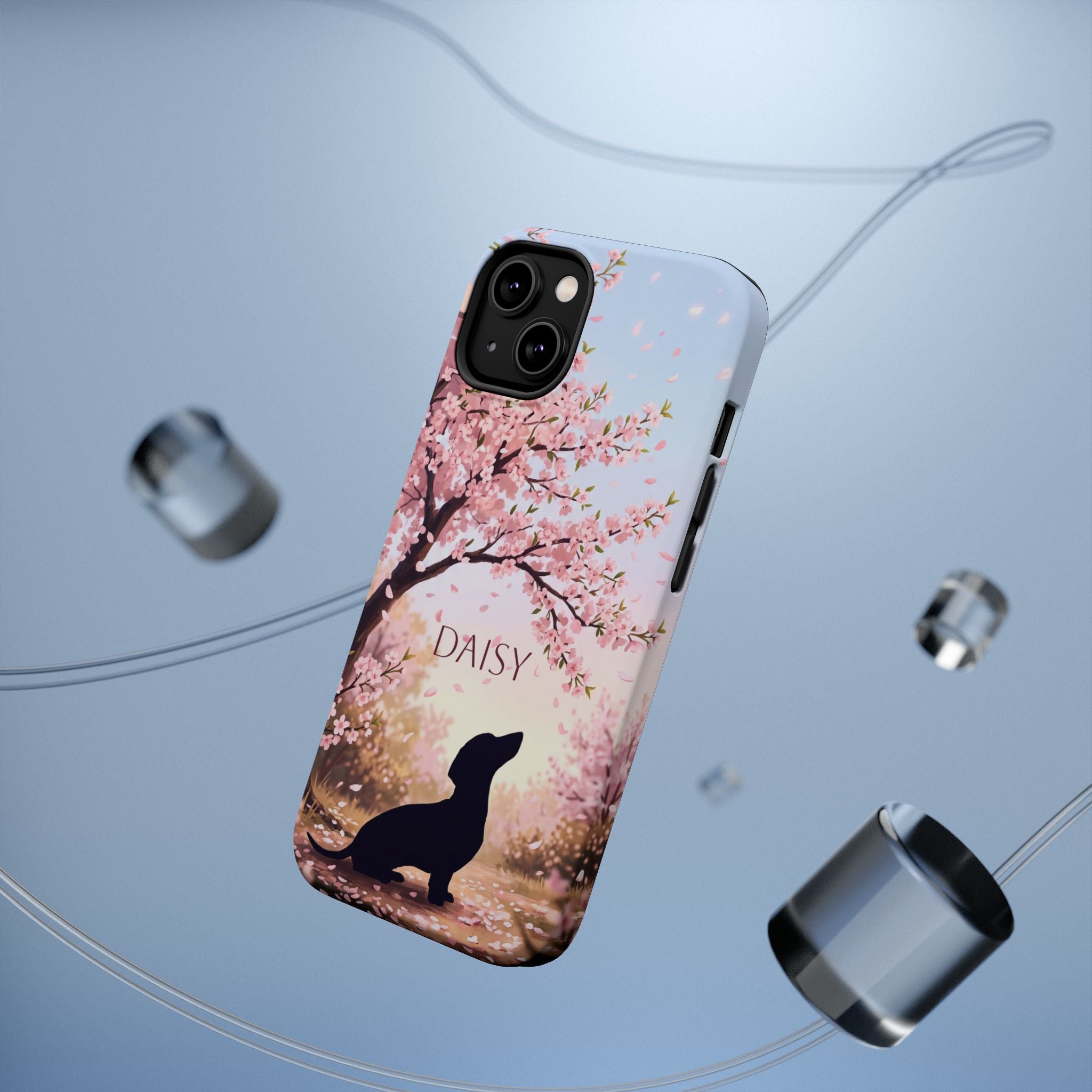 Personalized Dachshund Cherry Blossom Phone Case — Wireless Charging Cover
