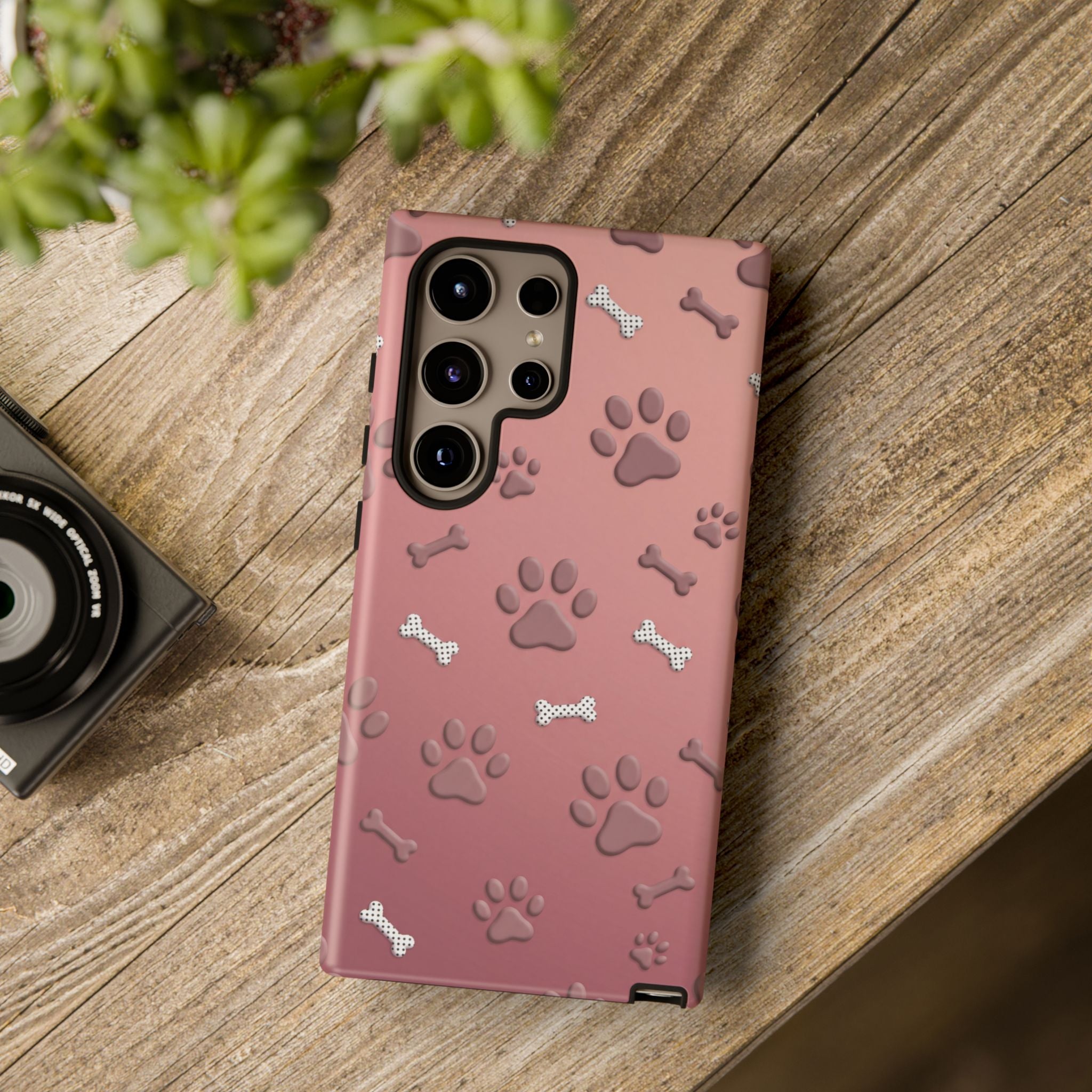 iPhone & Samsung Phone Case | Paw Print & Bone  | Dusty Rose Pattern Case for Frenchie Lovers