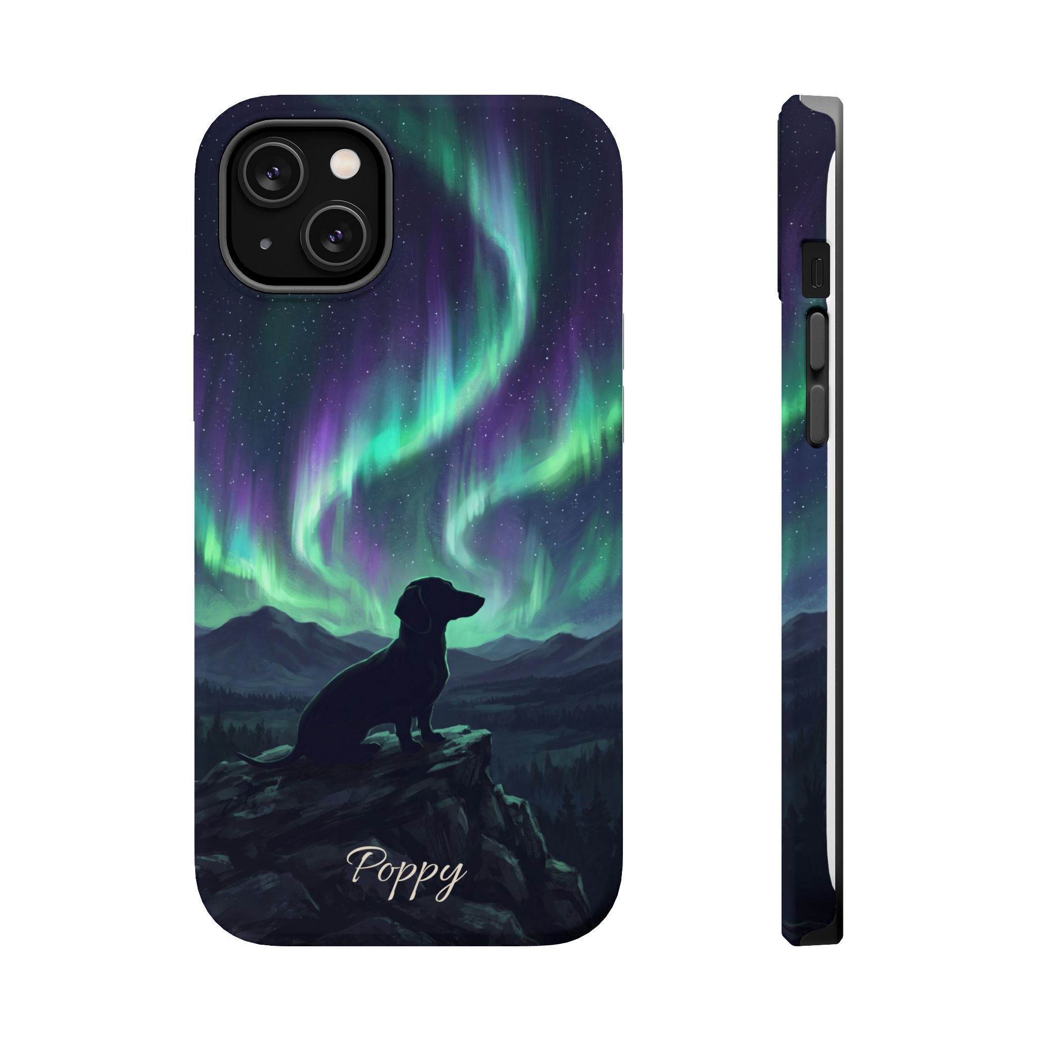 Personalized Dachshund Northern Lights Phone Case — Wireless Charging Cover