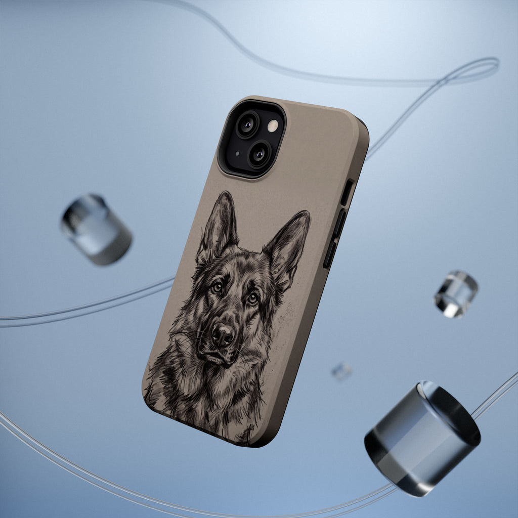 German Shepherd Phone Case | Charcoal Sketch Art — Tough Magnetic Case with Wireless Charging