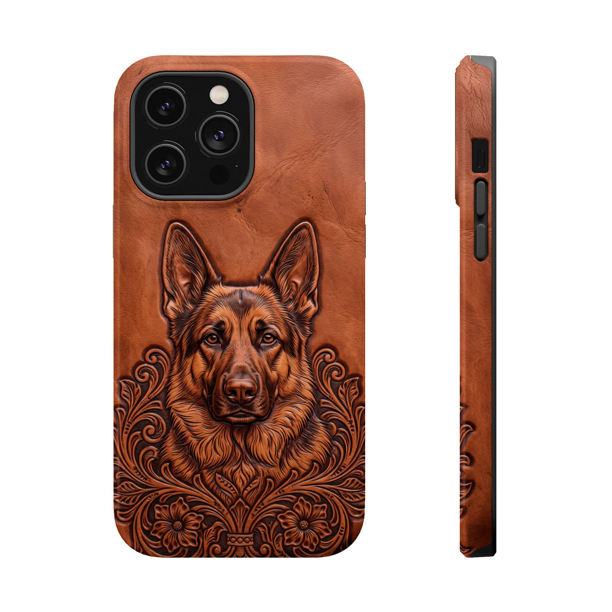 German Shepherd Phone Case | Western Tooled Art — Tough Magnetic Case with Wireless Charging