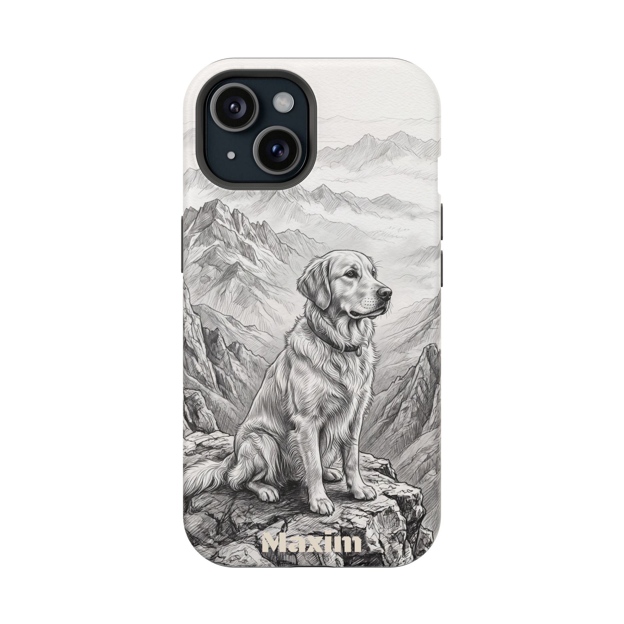 Personalized Golden Retriever Mountain Peak Phone Case — Wireless Charging Cover