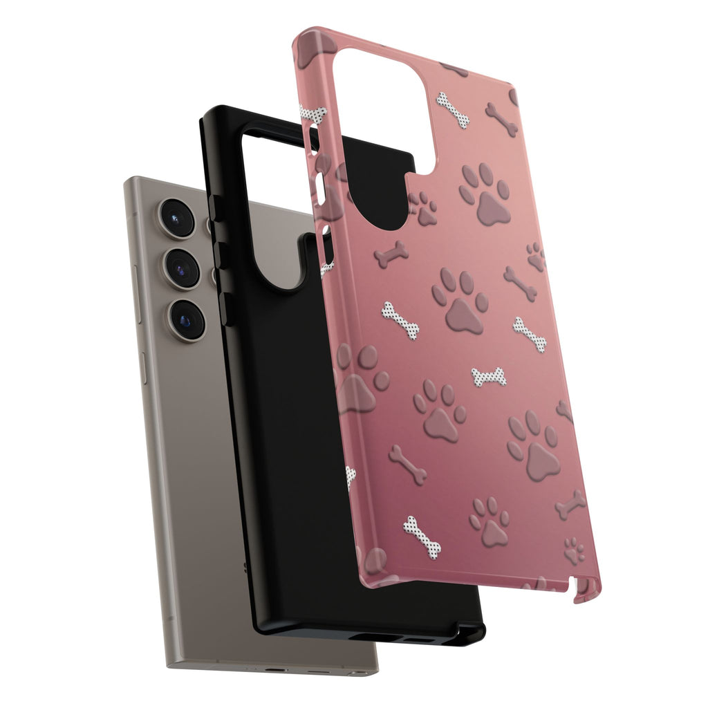 iPhone & Samsung Phone Case | Paw Print & Bone  | Dusty Rose Pattern Case for Frenchie Lovers
