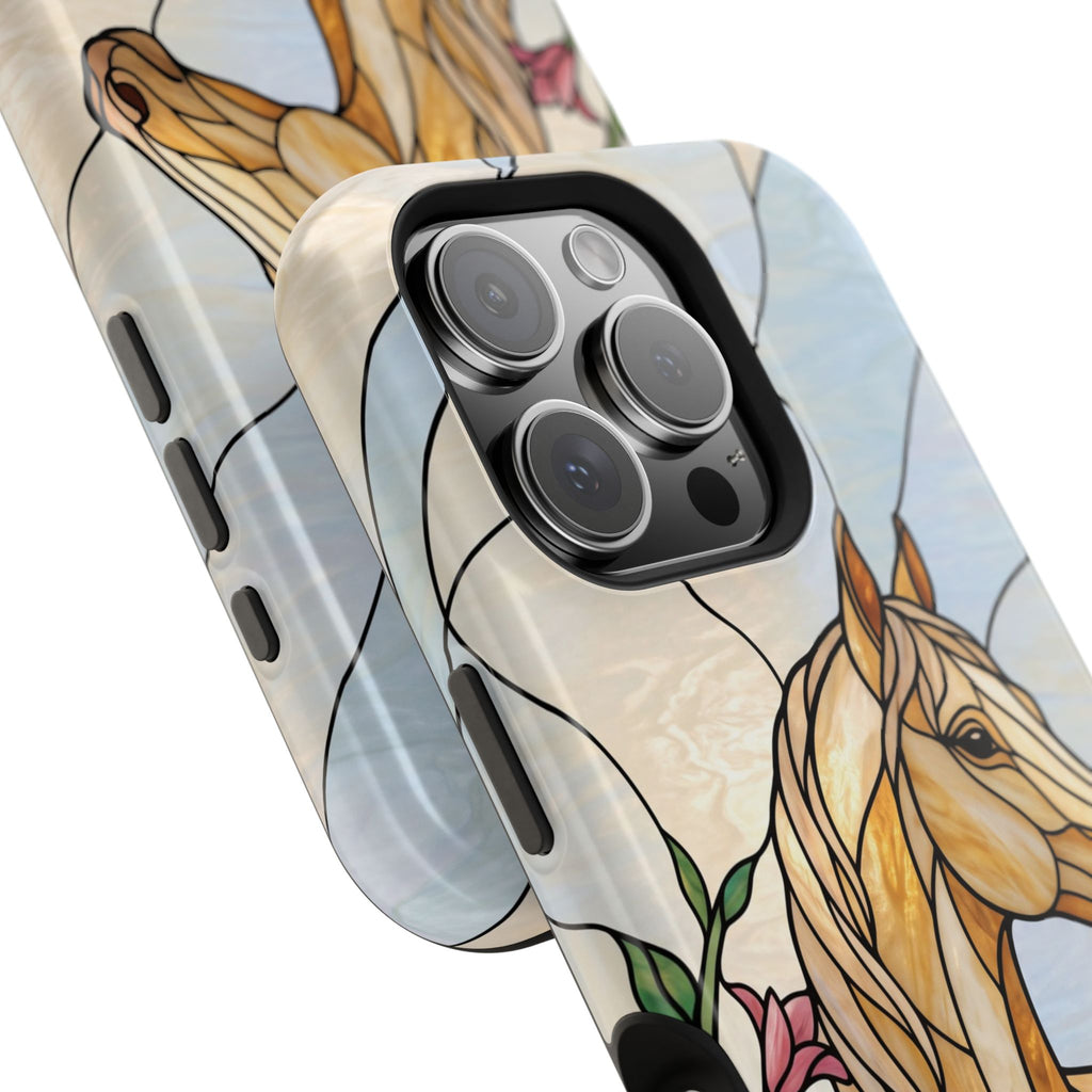 Floral Stained Glass Horse Phone Case — Tough Magnetic Case with Wireless Charging