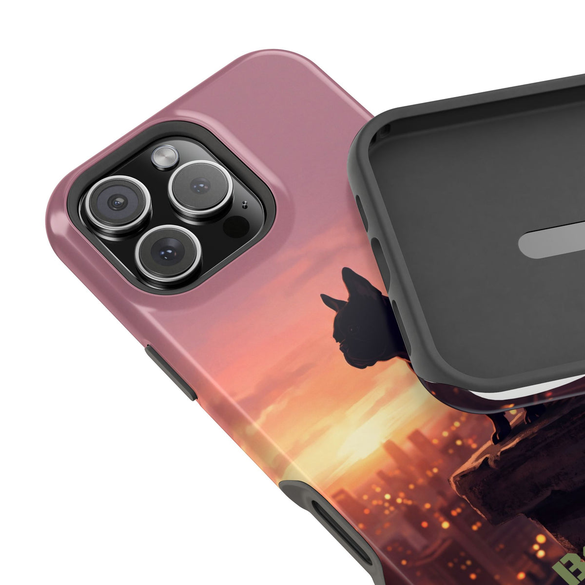 Personalized French Bulldog City Skyline Sunset Phone Case — Wireless Charging Cover