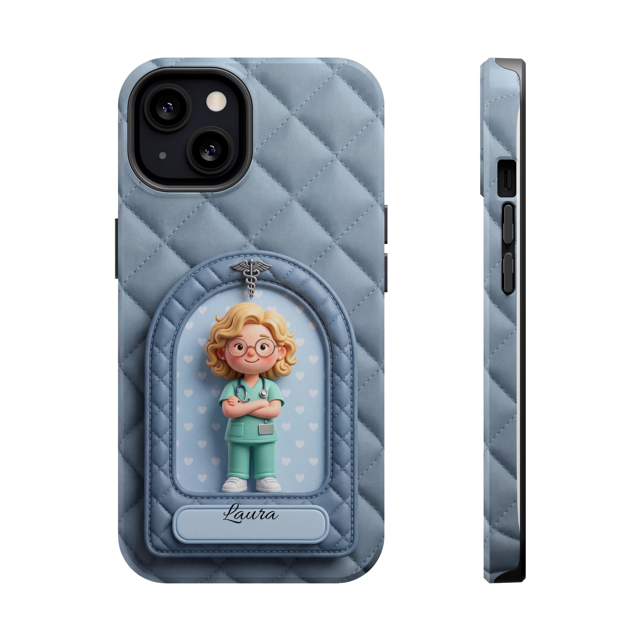 Personalized Quilted Nurse Phone Case — Wireless Charging Cover
