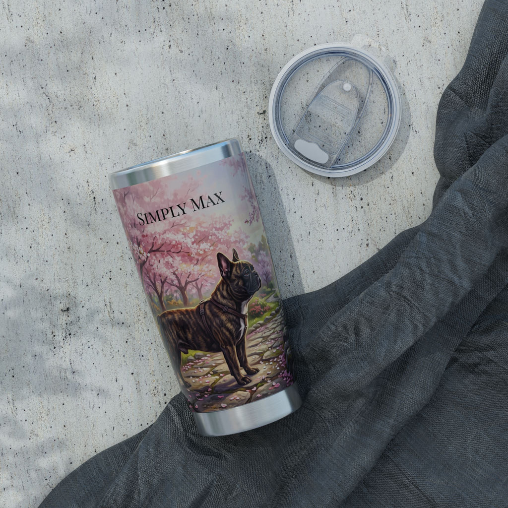 Personalized Frenchie Tumbler – French Bulldog Cherry Blossom Travel Mug, Custom Name Gift