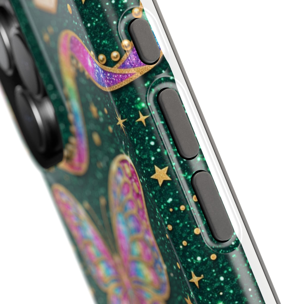 Rainbow Glitter Butterfly Personalized Teacher Phone Case — Wireless Charging Cover