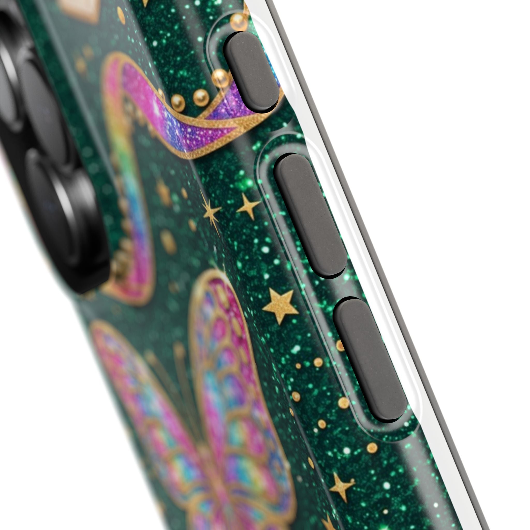 Rainbow Glitter Butterfly Personalized Teacher Phone Case — Wireless Charging Cover