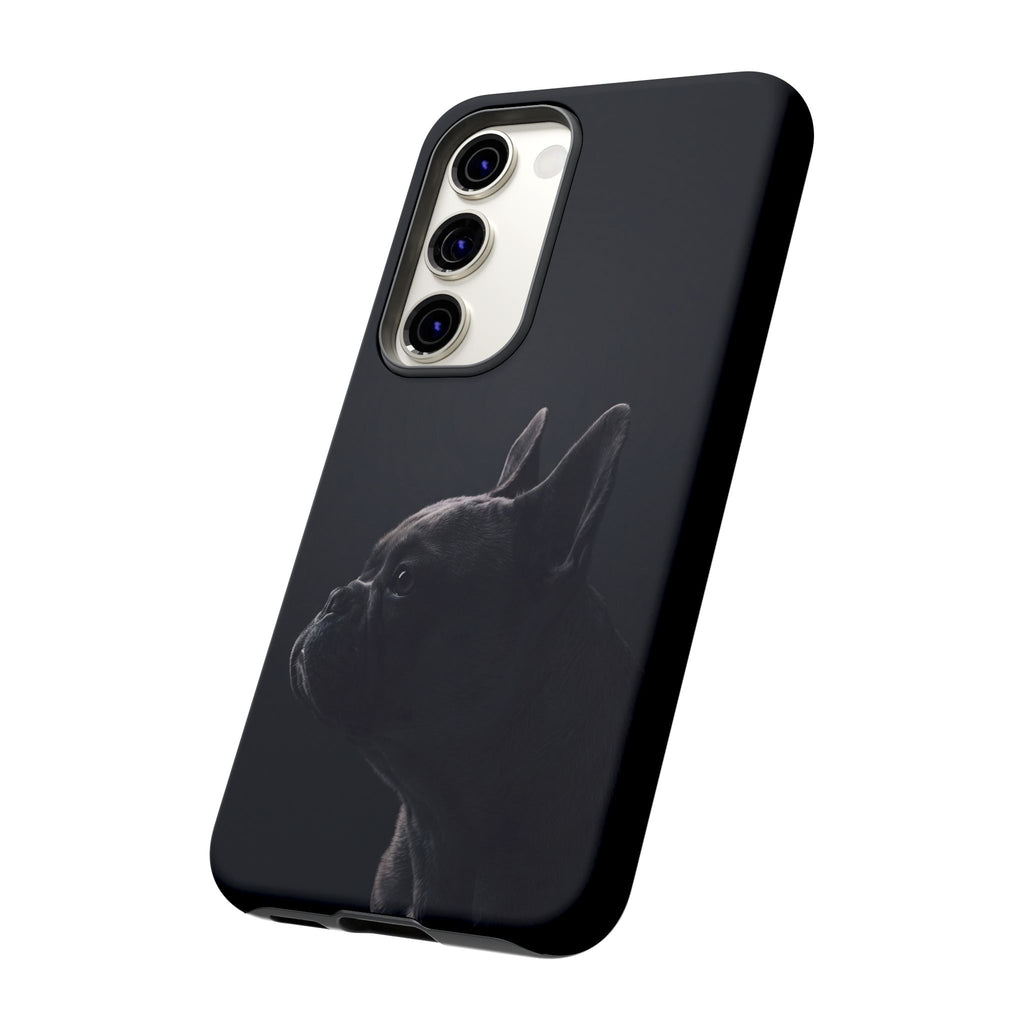 Silhouette French Bulldog Phone Case | Minimalist Black-on-Black Frenchie Profile | iPhone & Samsung