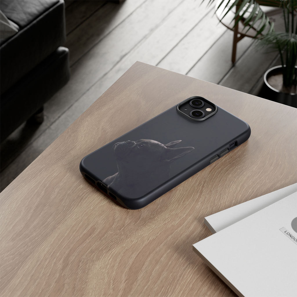 Silhouette French Bulldog Phone Case | Minimalist Black-on-Black Frenchie Profile | iPhone & Samsung