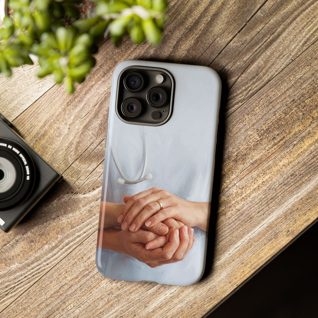 Nurse's Comforting Hands Phone Case | Caring Hands & Stethoscope Illustration | iPhone & Samsung