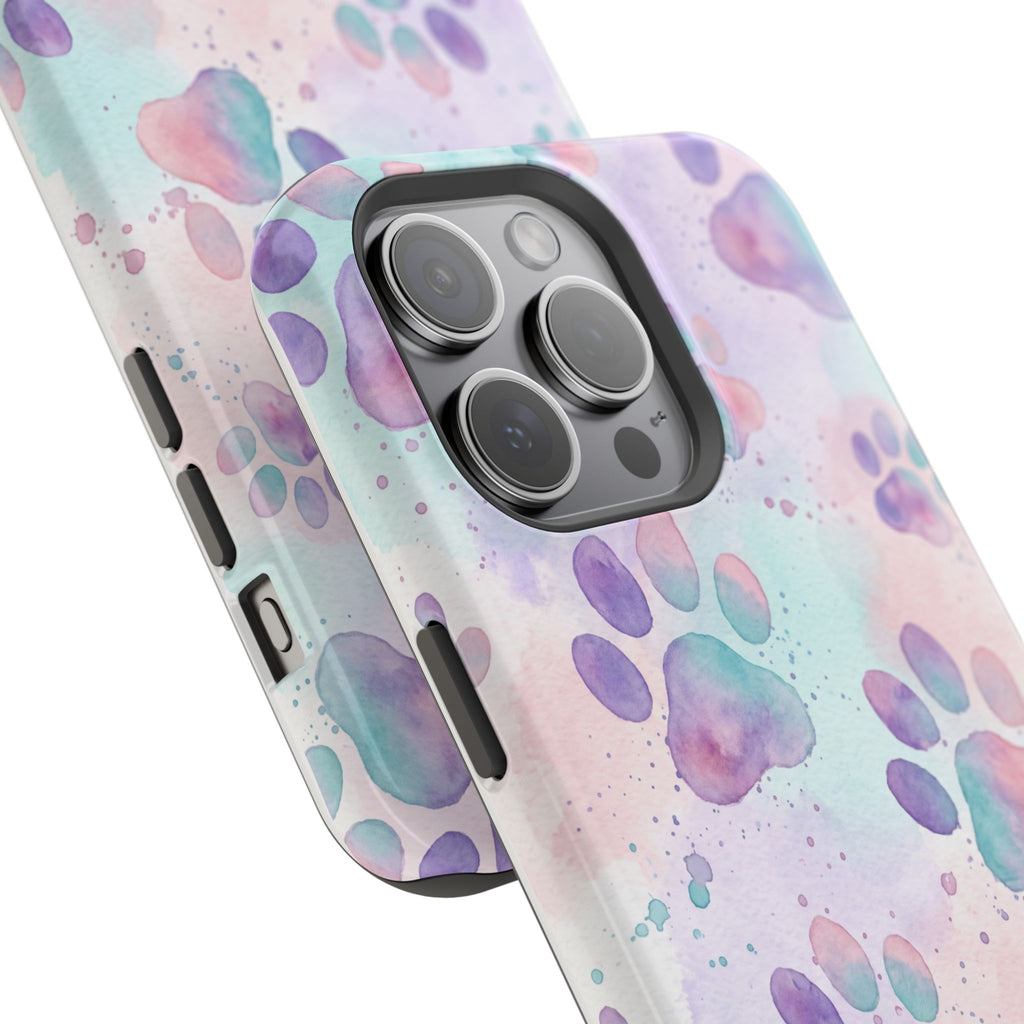 Watercolor Paw Print Phone Case — Impact-Resistant Wireless Charging Cover