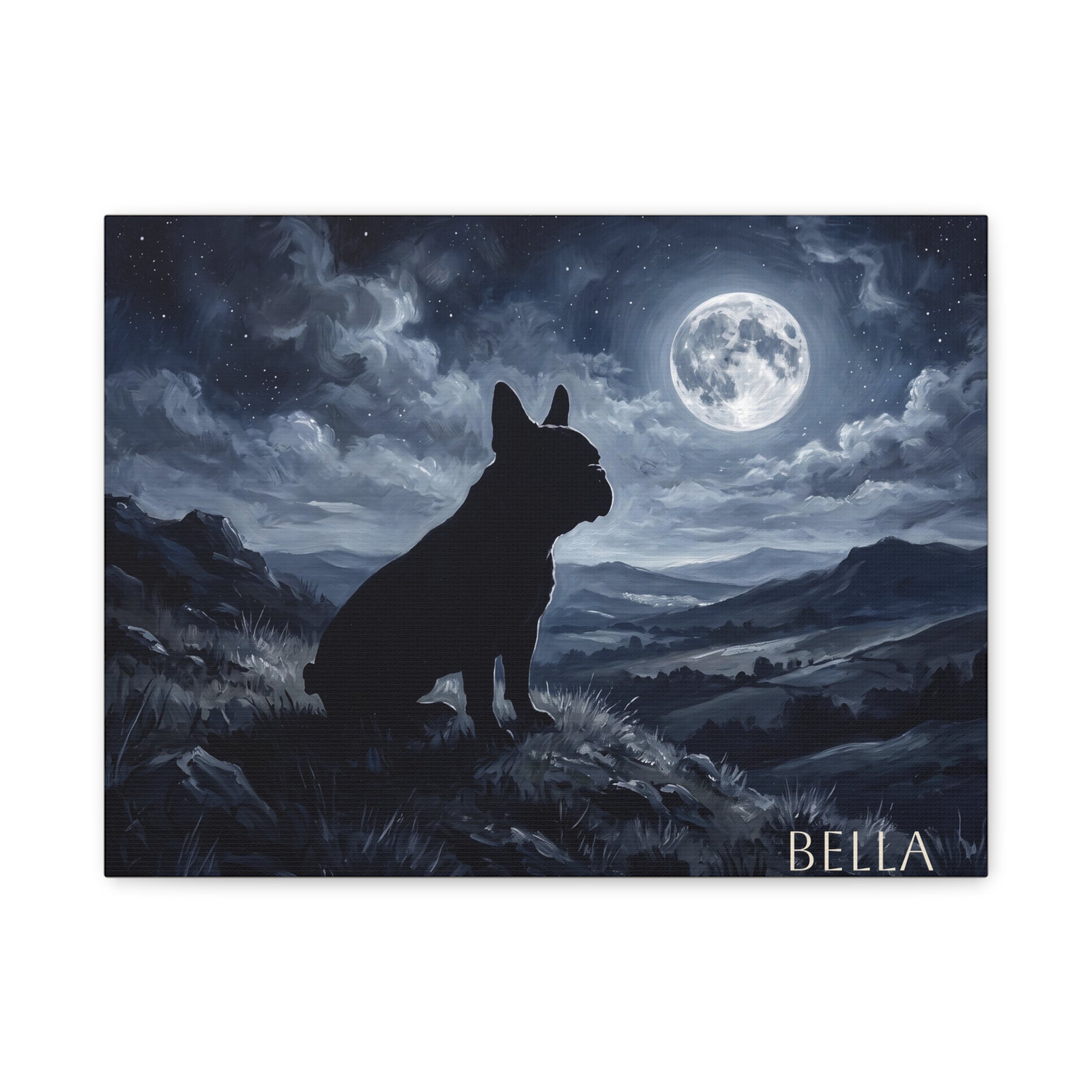 French Bulldog Silhouette Personalized Canvas | Moonlit Night Wall Art