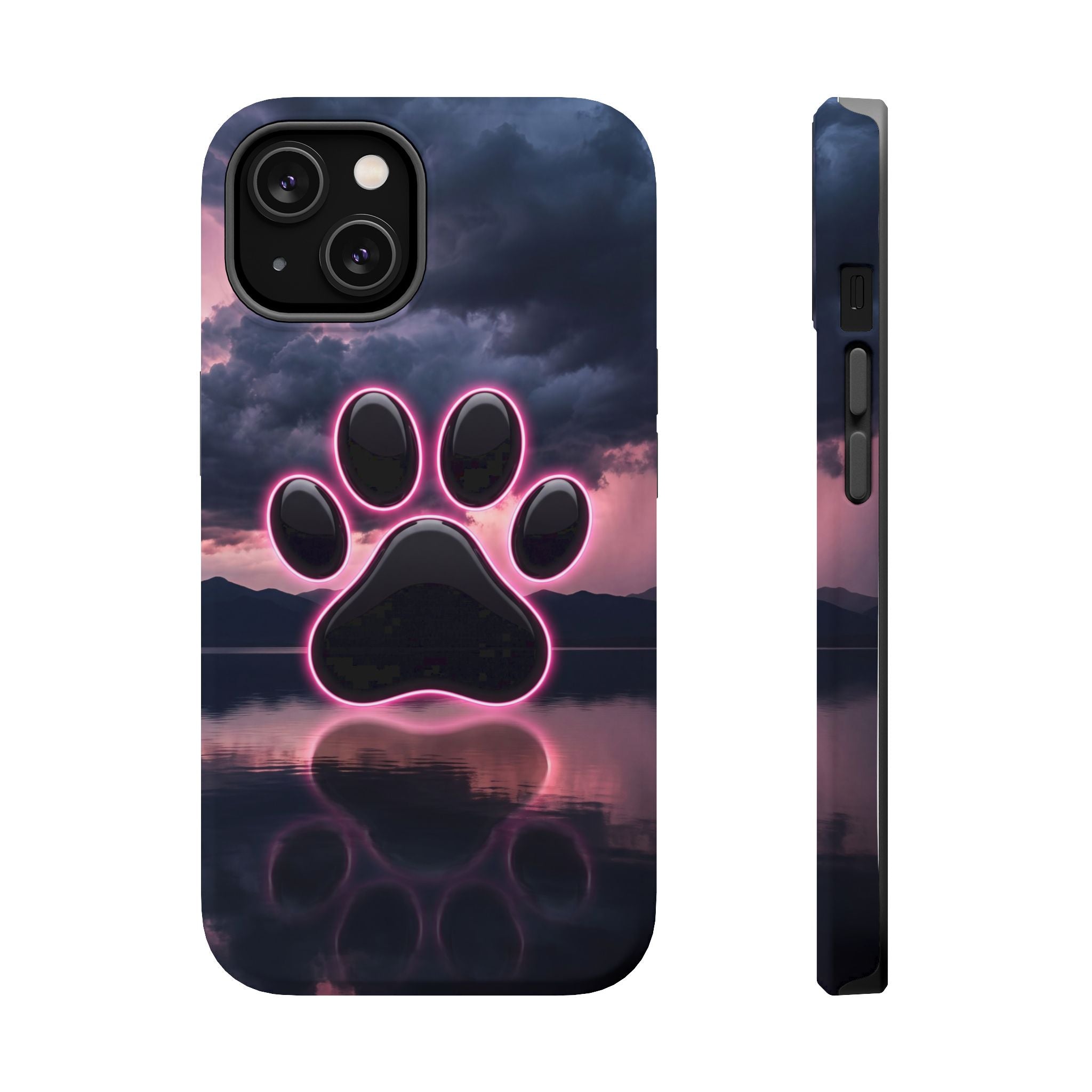 Neon Paw Print Phone Case — Impact-Resistant Wireless Charging Cover