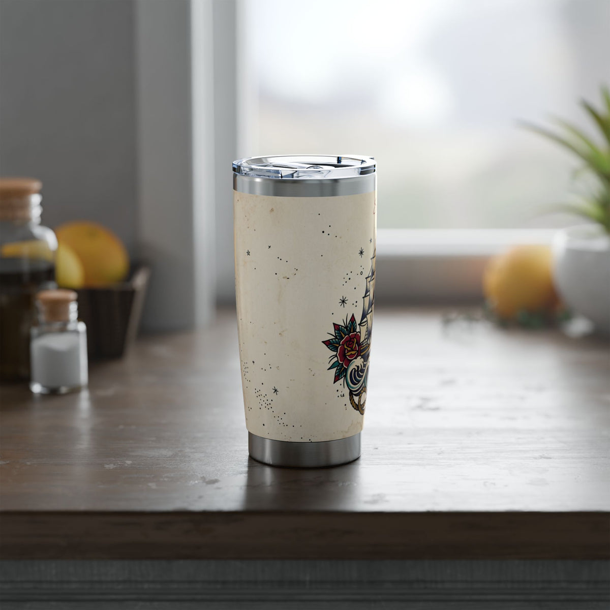 Sailing Personalized Tumbler | Tattoo Flash Art — 20 oz Stainless Travel Mug