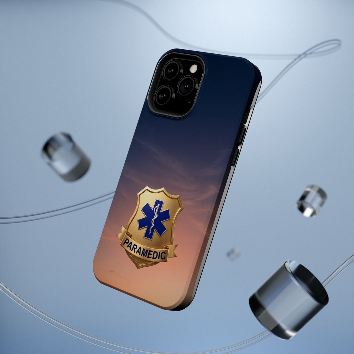Gold Paramedic Badge Sunset Sky Phone Case — Magnetic Wireless Charging Cover