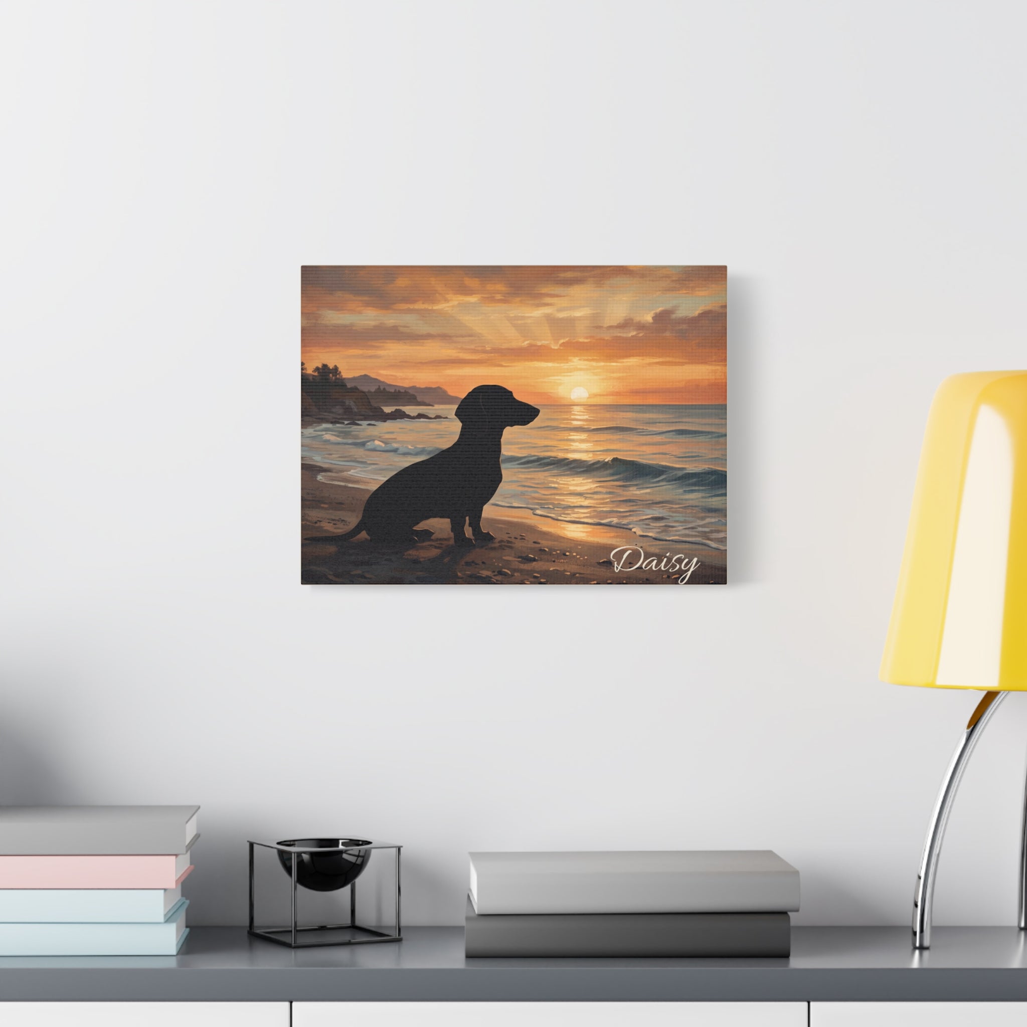 Dachshund Silhouette Personalized Canvas | Beach Sunset Wall Art