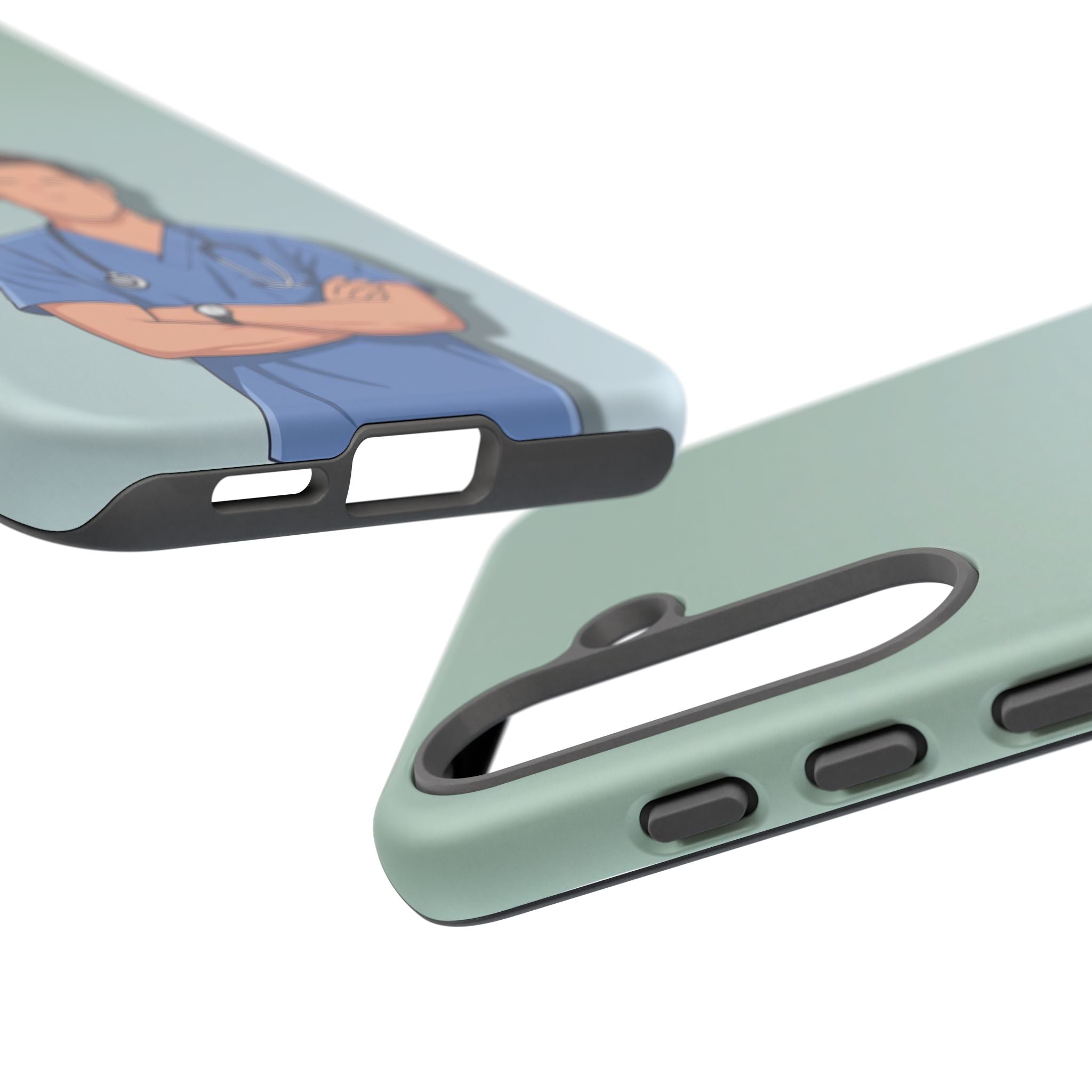 Male Nurse Phone Case | Confident Nurse in Blue Scrubs Illustration | iPhone & Samsung