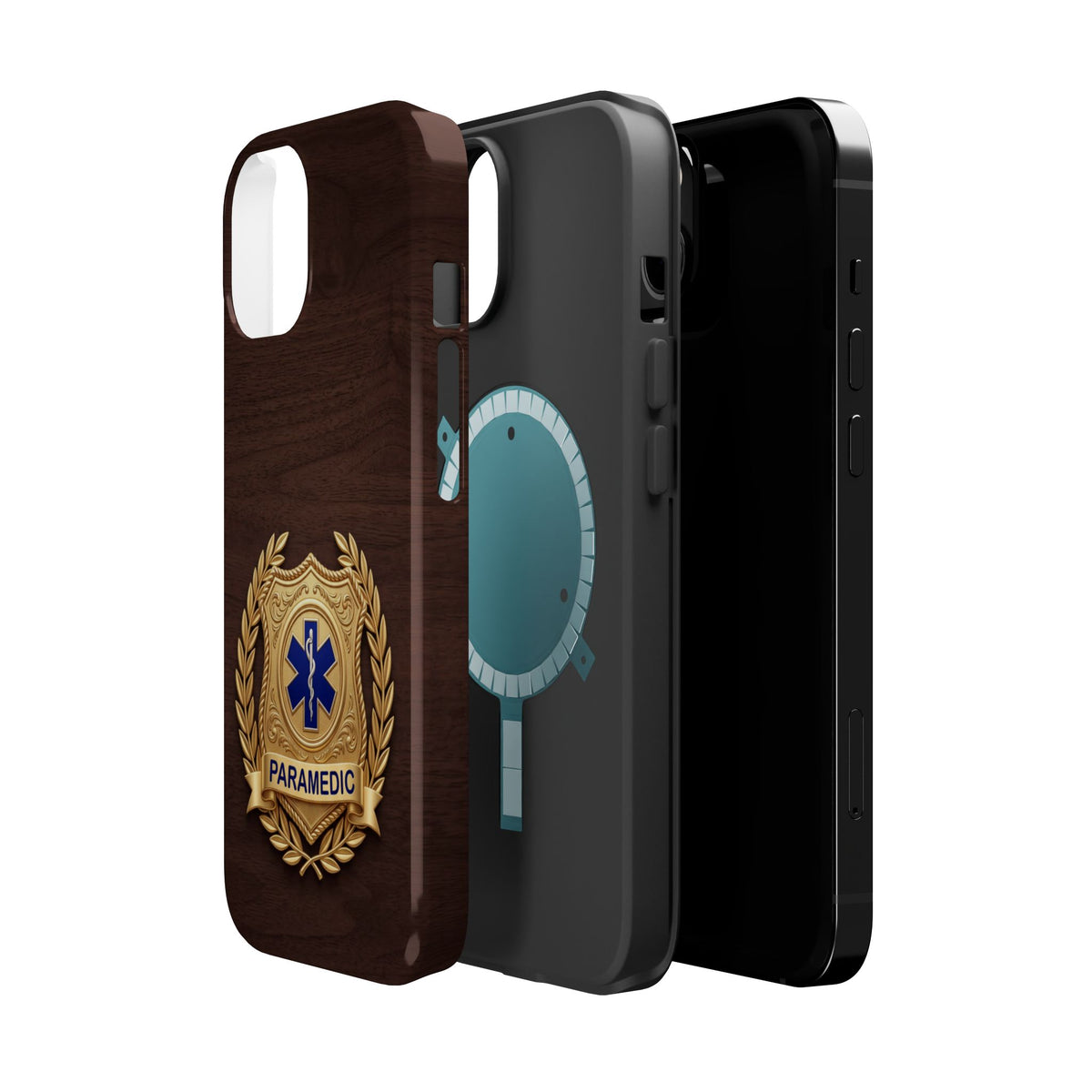 Gold Paramedic Laurel Badge Wood Phone Case — Magnetic Wireless Charging Cover