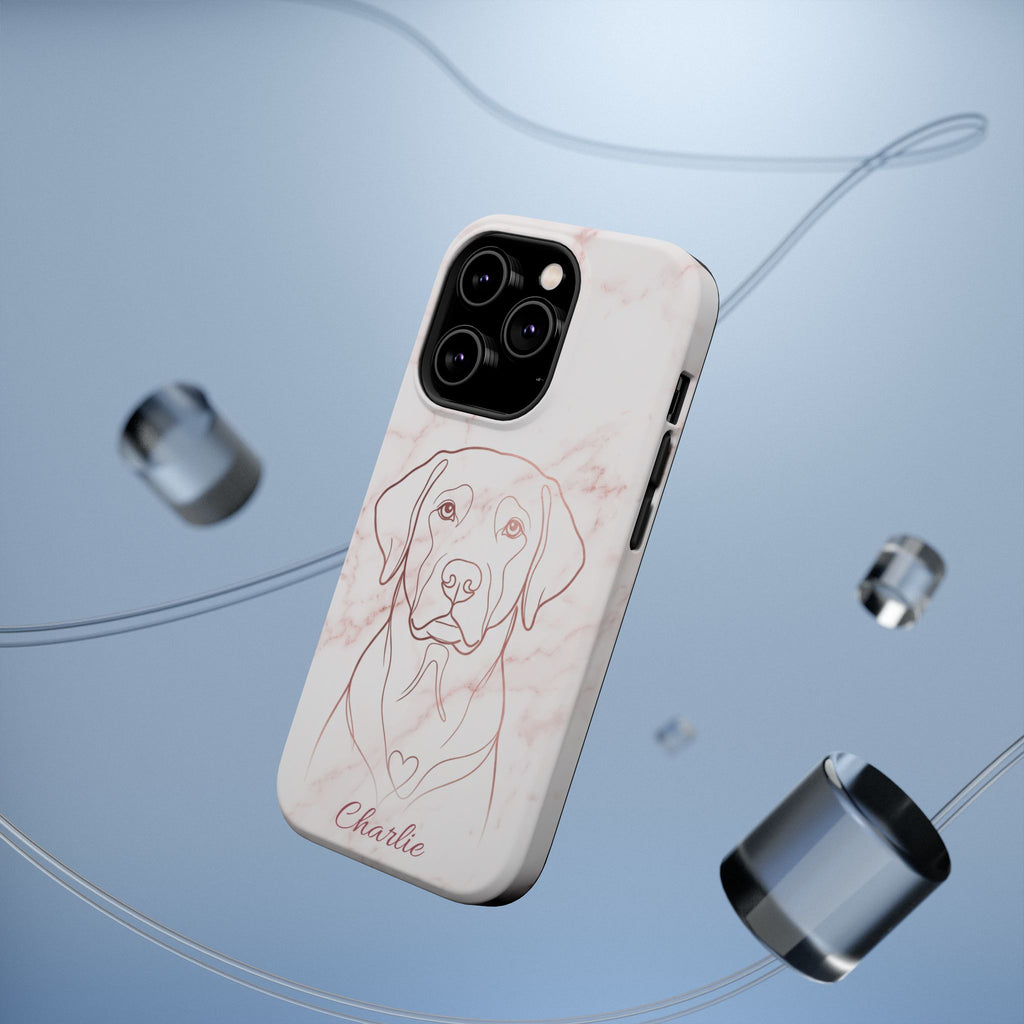Personalized Rose Gold Marble Labrador Phone Case — Tough Magnetic Case with Wireless Charging
