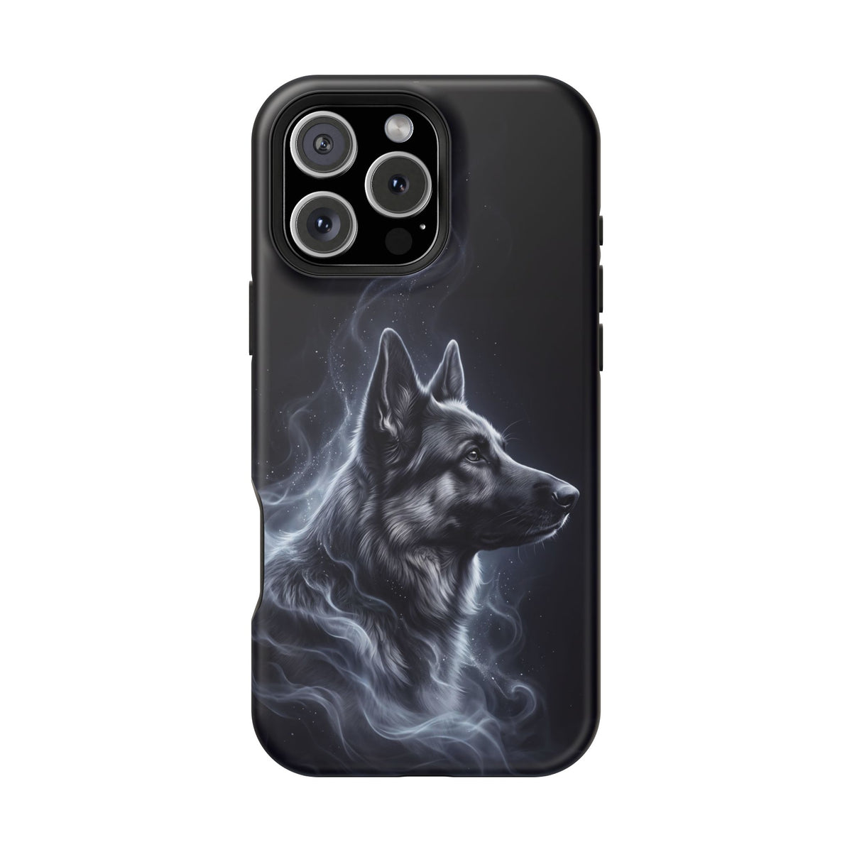 German Shepherd Phone Case | Silver Moonlight Mist Art — Tough Magnetic Case with Wireless Charging