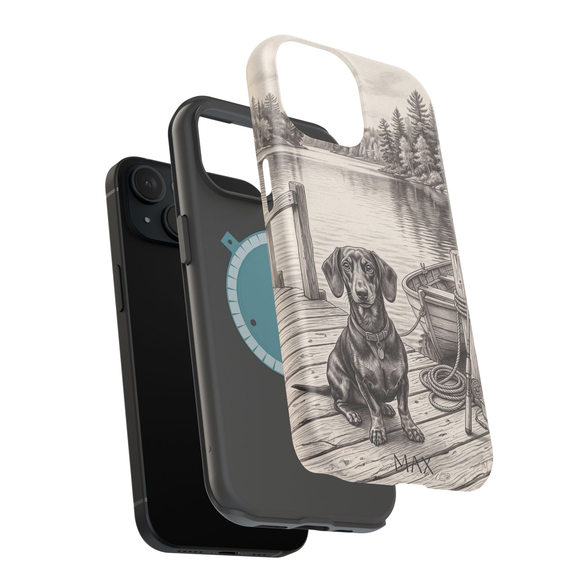 Personalized Dachshund Sunset Beach Phone Case — Wireless Charging Cover