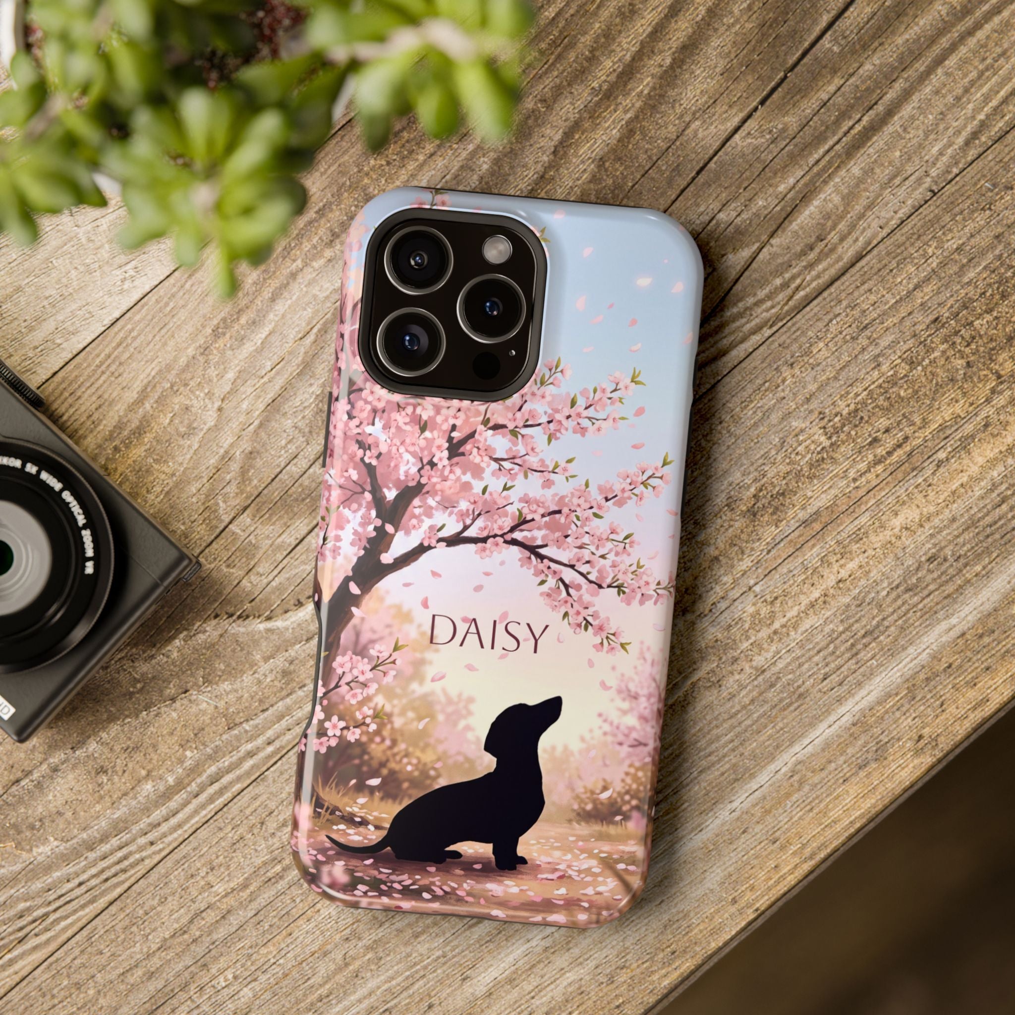 Personalized Dachshund Cherry Blossom Phone Case — Wireless Charging Cover