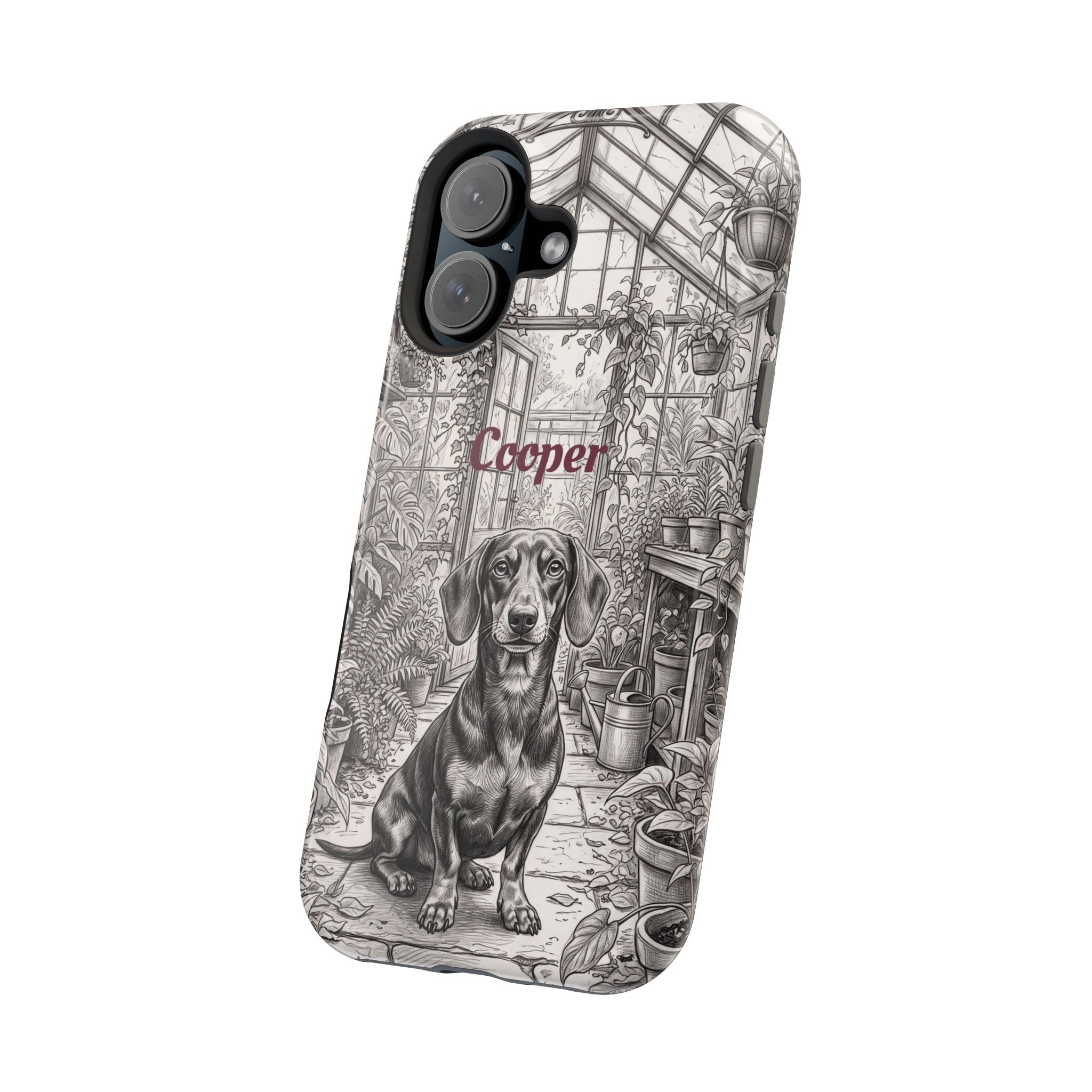 Personalized Dachshund Vintage Greenhouse Phone Case — Wireless Charging Cover