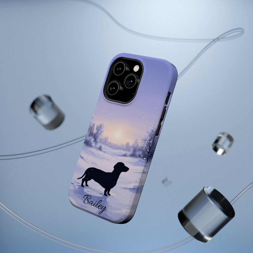 Personalized Dachshund Winter Snow Phone Case — Wireless Charging Cover