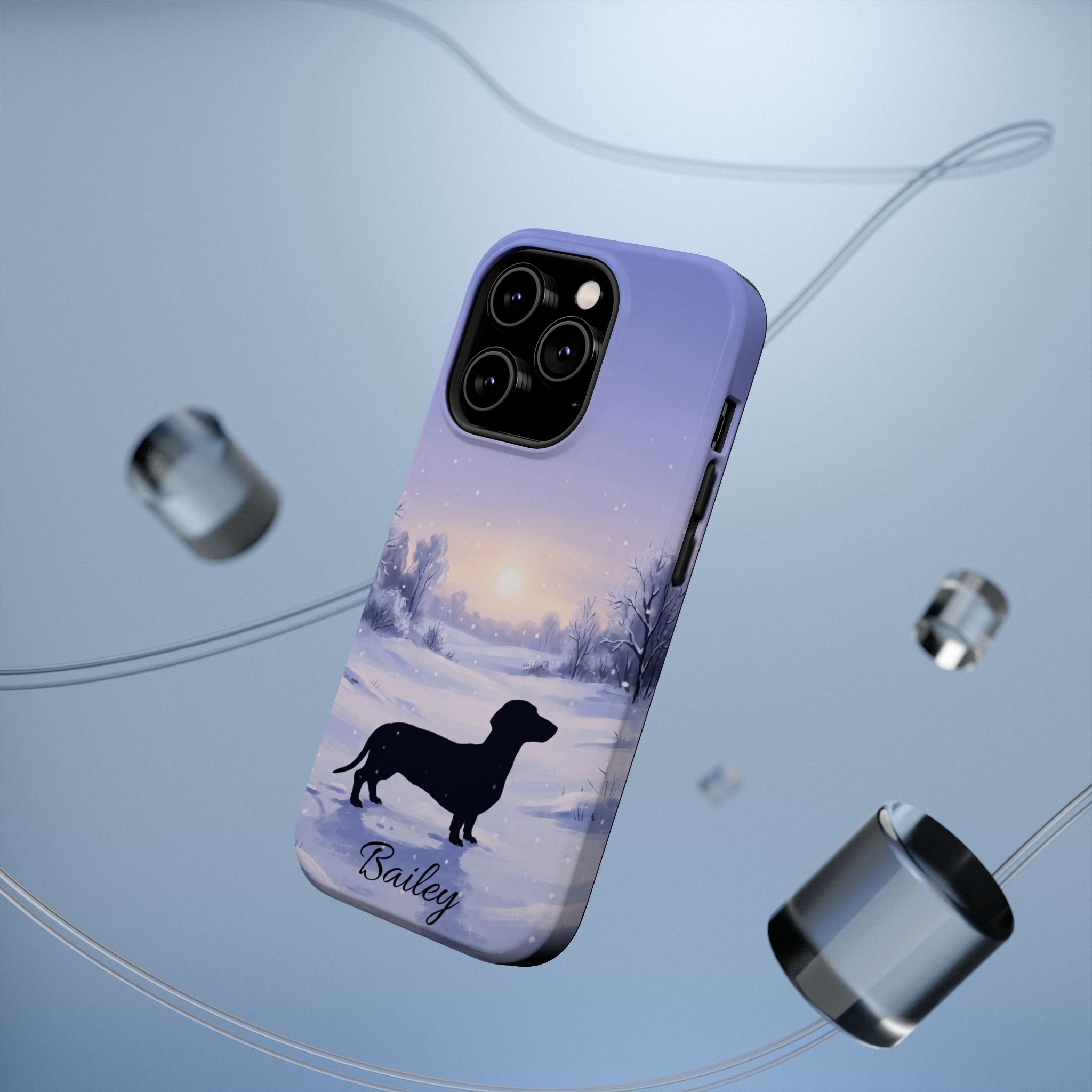 Personalized Dachshund Winter Snow Phone Case — Wireless Charging Cover