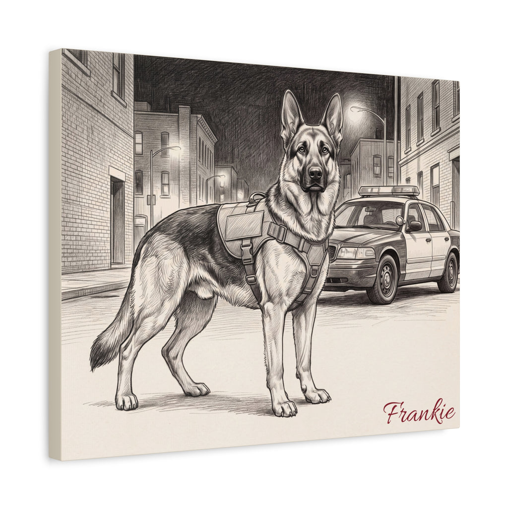 German Shepherd Personalized Canvas | K9 Police Dog Sketch Wall Art