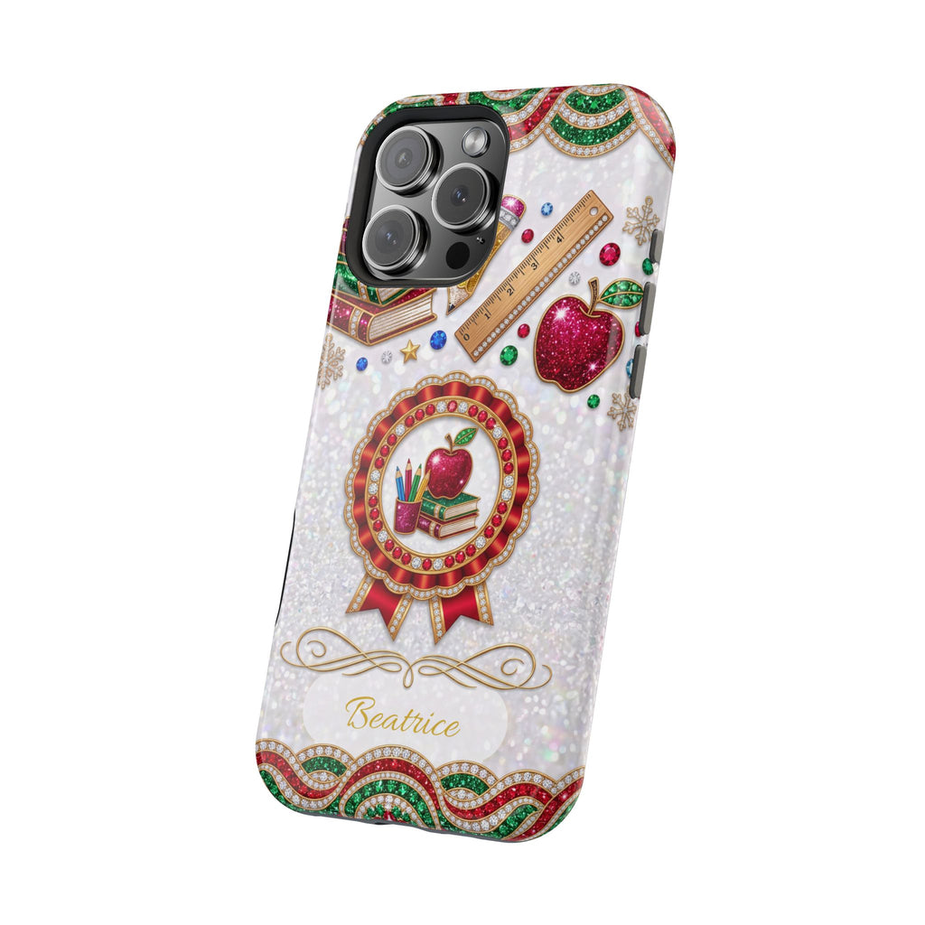 Jeweled Apple Medallion Personalized Teacher Phone Case — Wireless Charging Cover