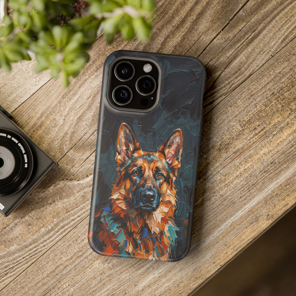 German Shepherd Phone Case | Palette Knife Painting Art — Tough Magnetic Case with Wireless Charging