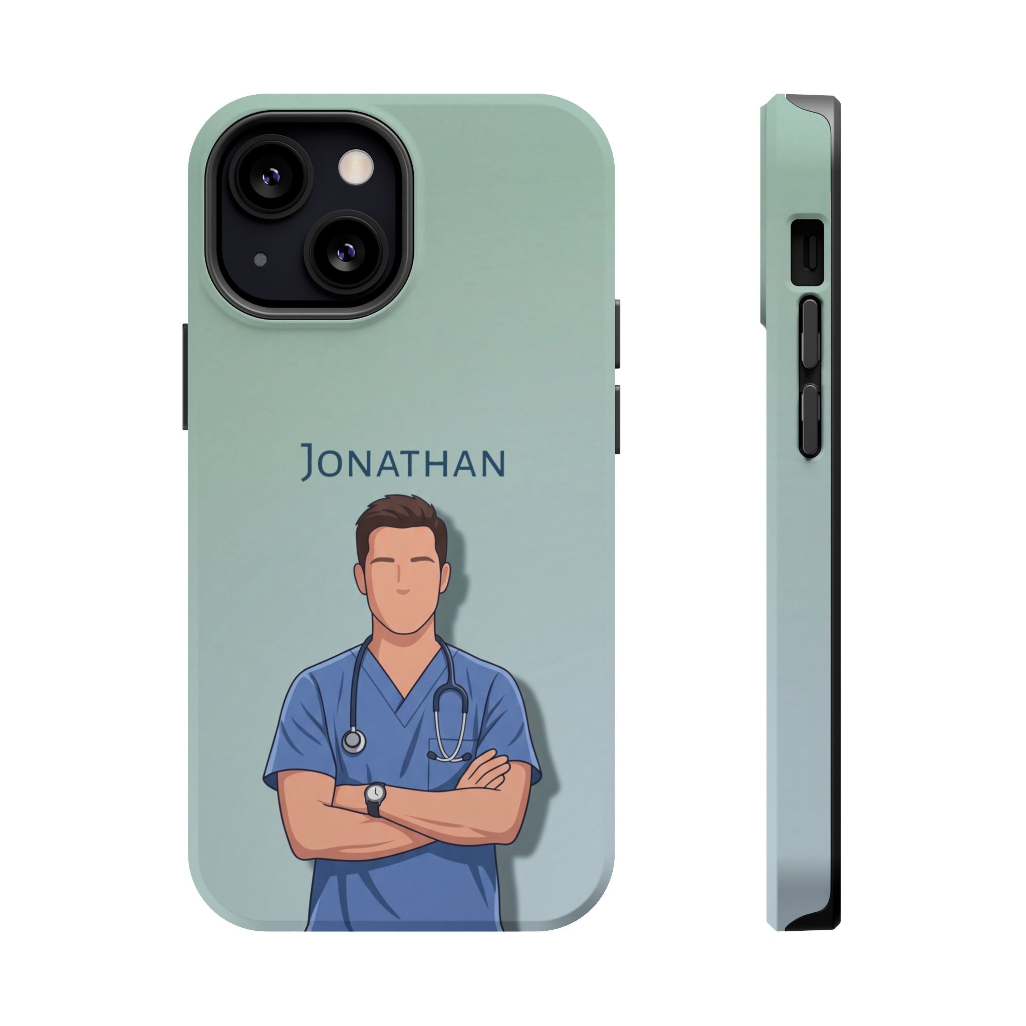 Personalized Nurse Portrait Phone Case — Impact-Resistant Wireless Charging Cover
