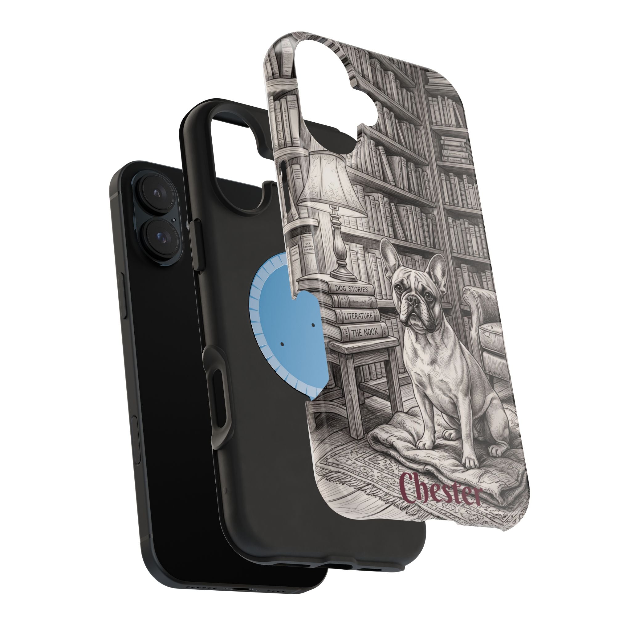 Personalized French Bulldog Library Study Phone Case — Wireless Charging Cover